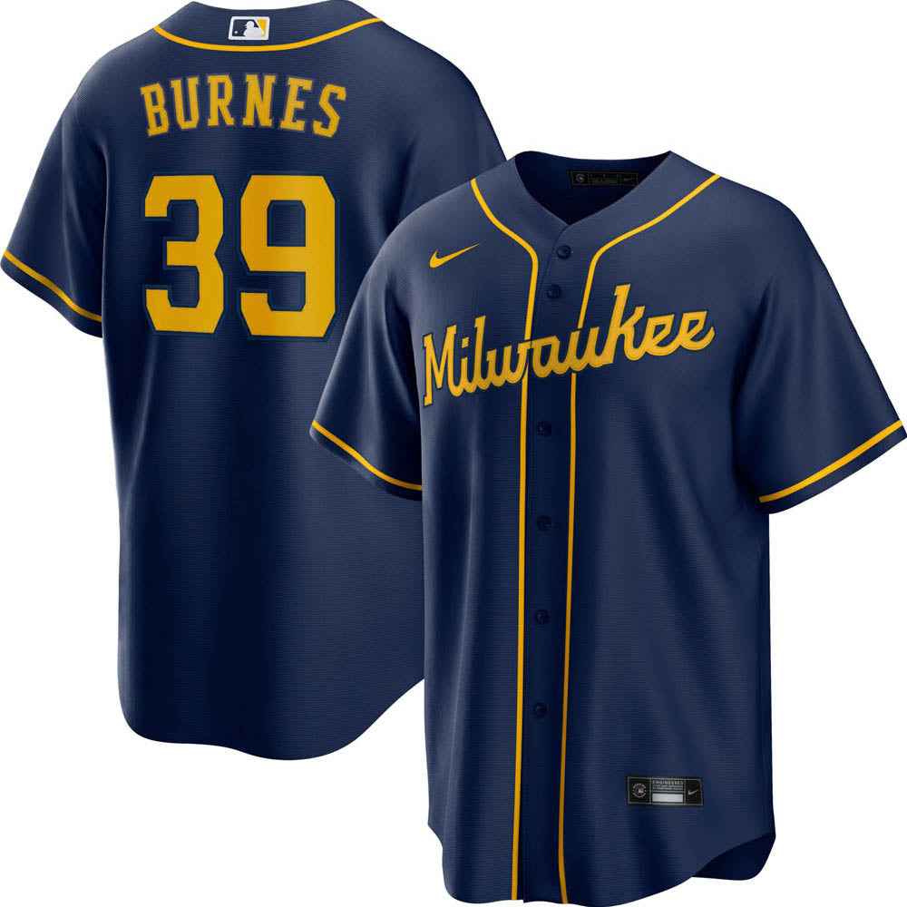 Youth Milwaukee Brewers Corbin Burnes Cool Base Replica Alternate Jersey - Navy - vstockx