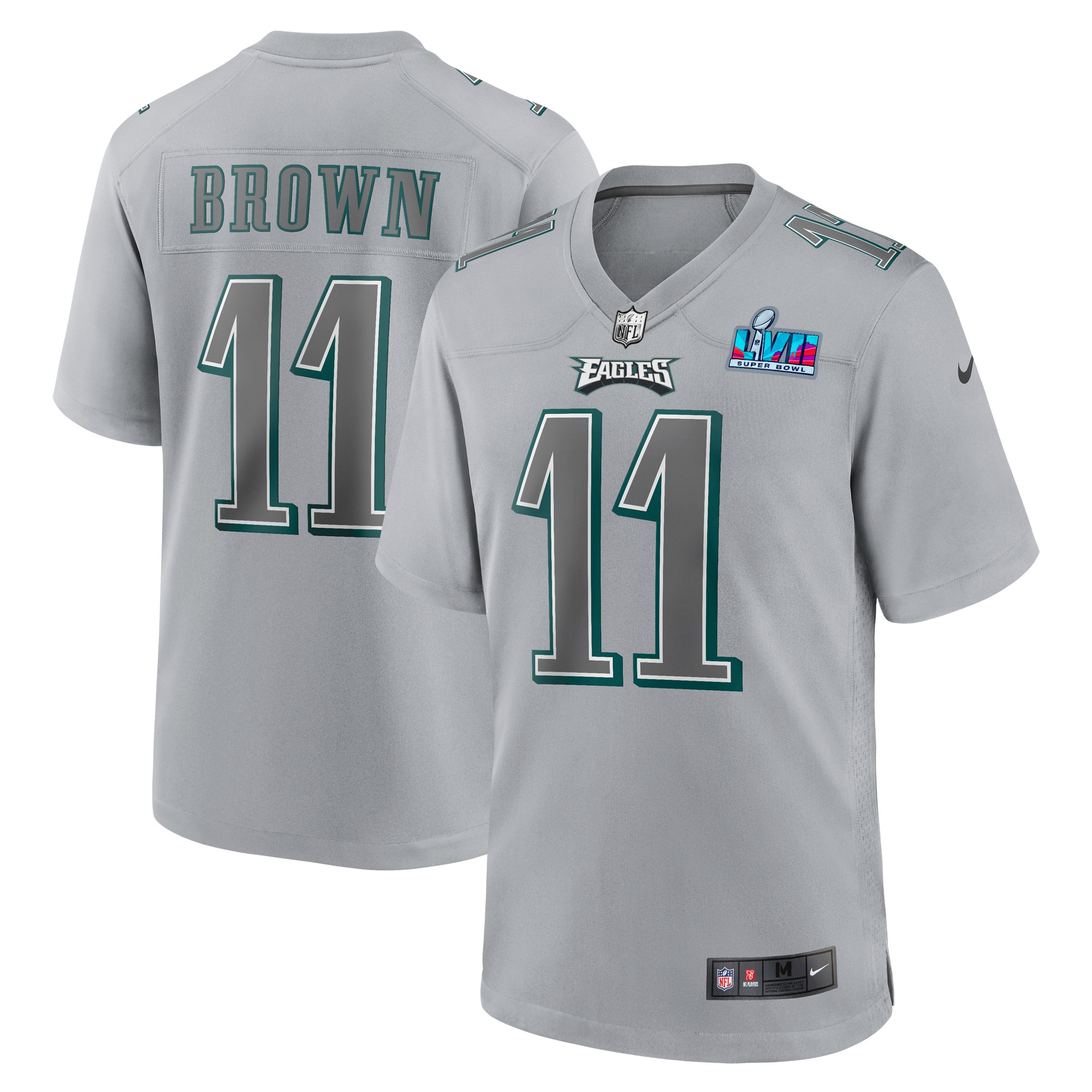 A.J. Brown Philadelphia Eagles Nike Youth Super Bowl LVII Patch Atmosphere Fashion Game Jersey - Gray - vstockx
