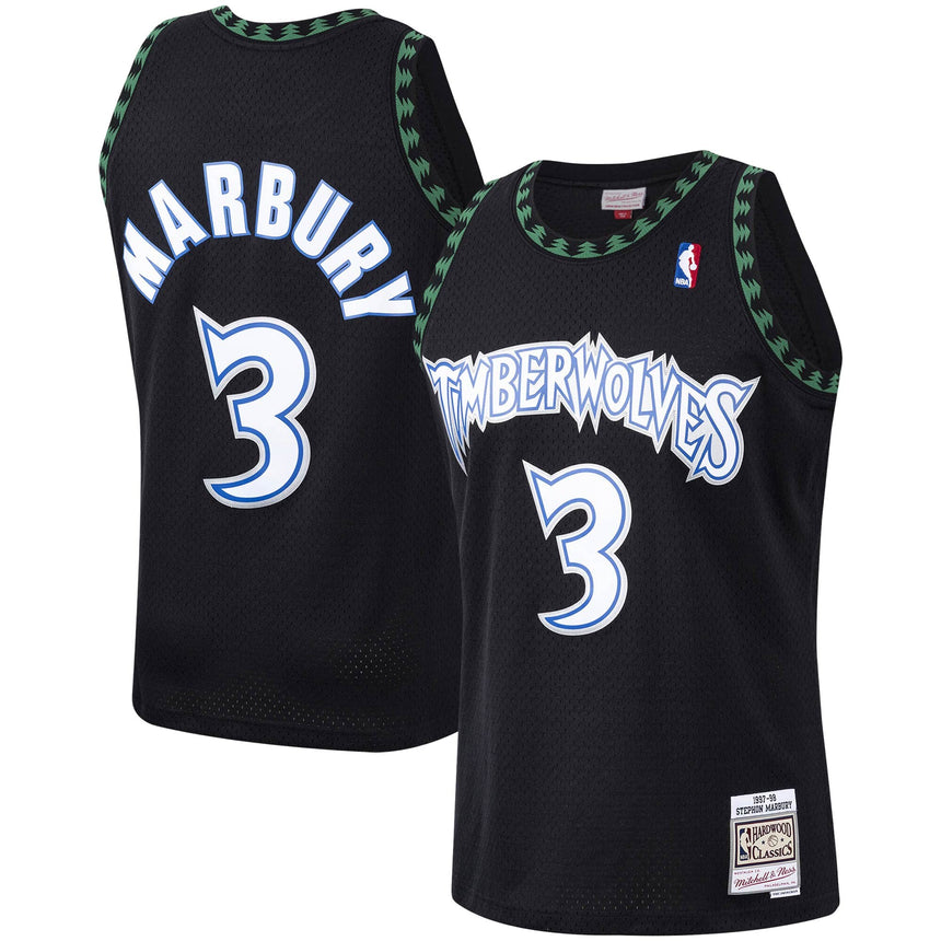 Men's Minnesota Timberwolves Stephon Marbury Mitchell & Ness Black Hardwood Classics Swingman Jersey - vstockx