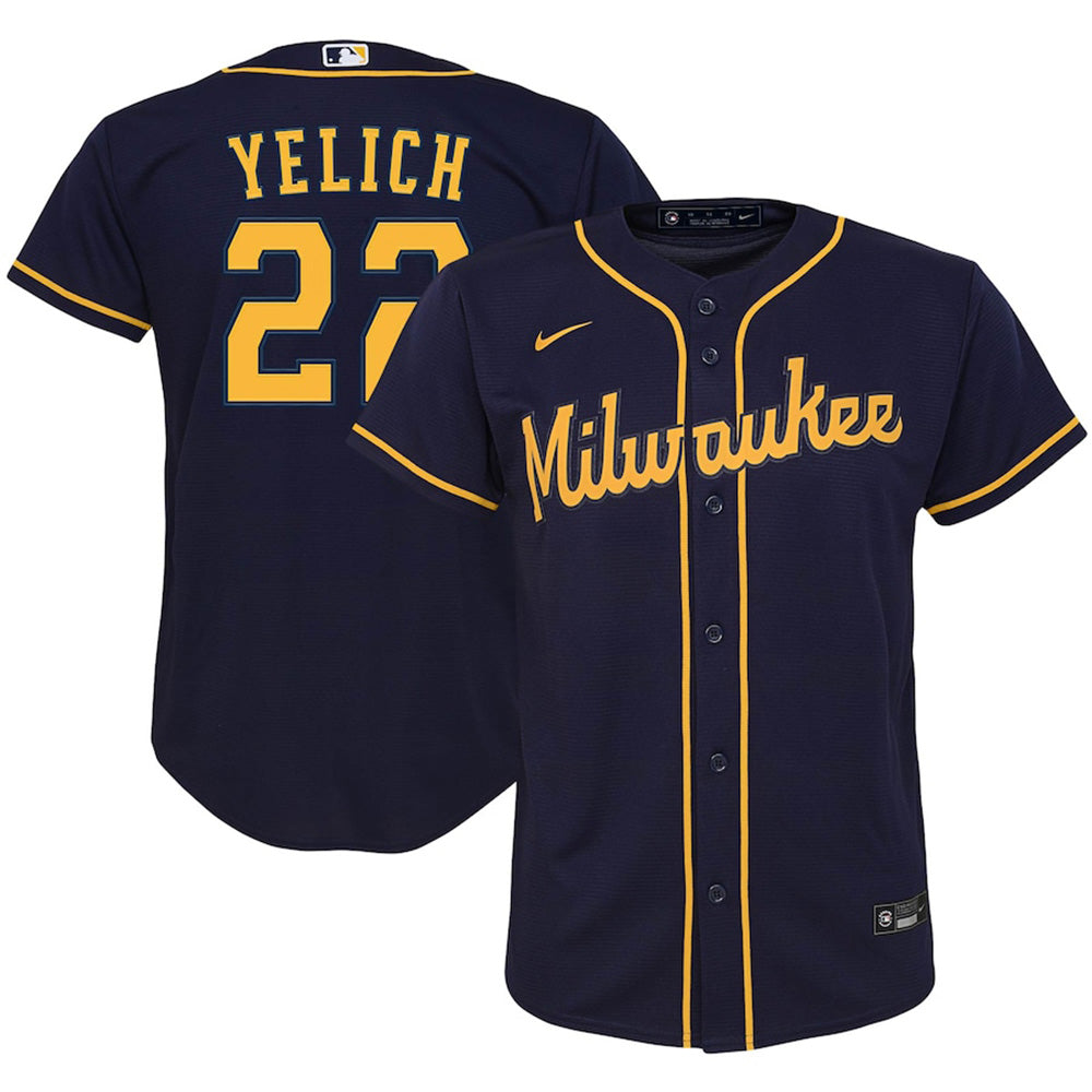 Youth Milwaukee Brewers Christian Yelich Alternate Player Jersey - Navy - vstockx