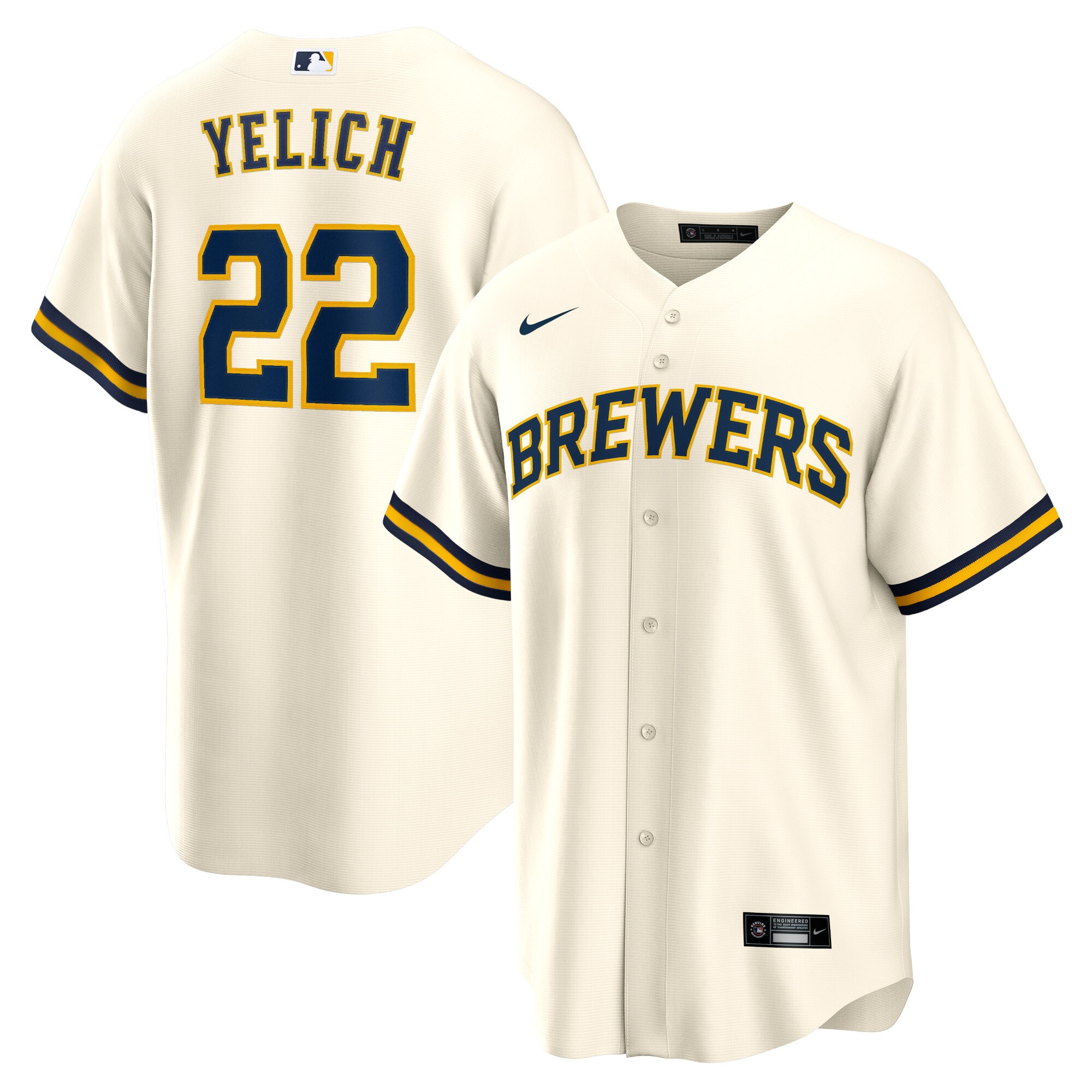Christian Yelich Milwaukee Brewers Nike Alternate Replica Player Jersey - Cream - vstockx