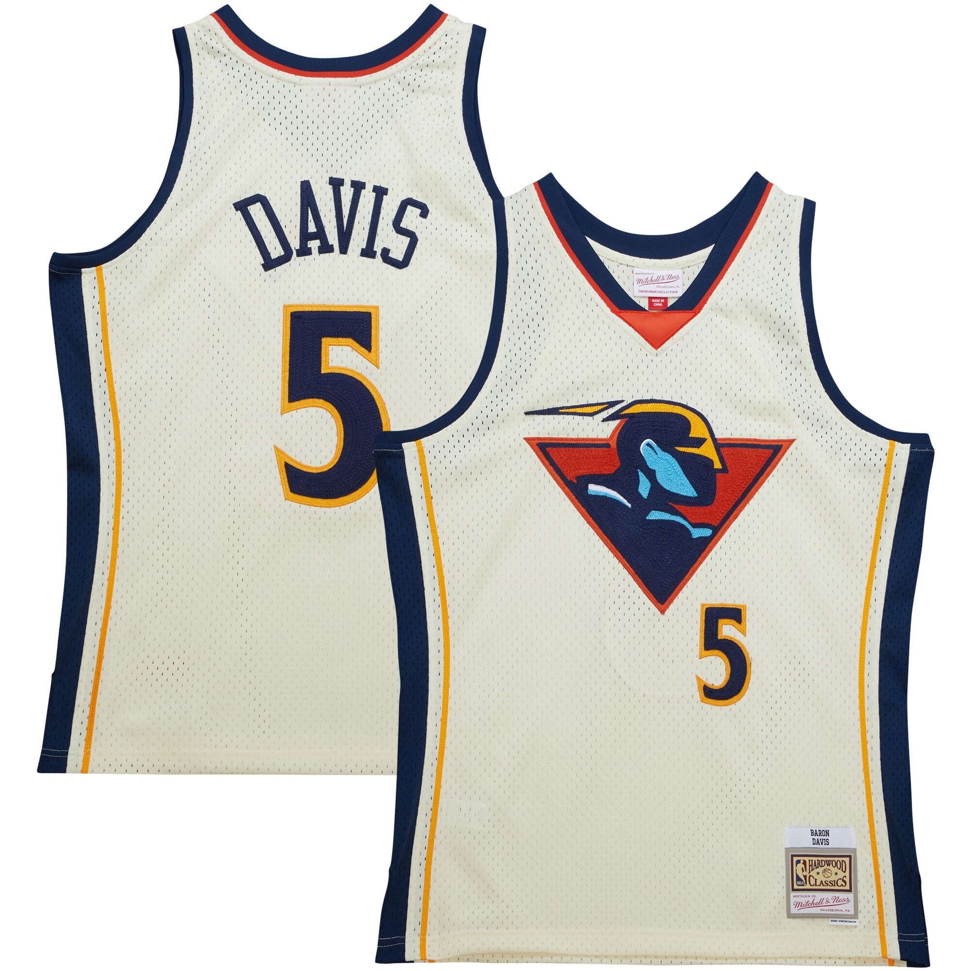 Baron Davis Golden State Warriors Mitchell & Ness Chainstitch Swingman Jersey - Cream - vstockx