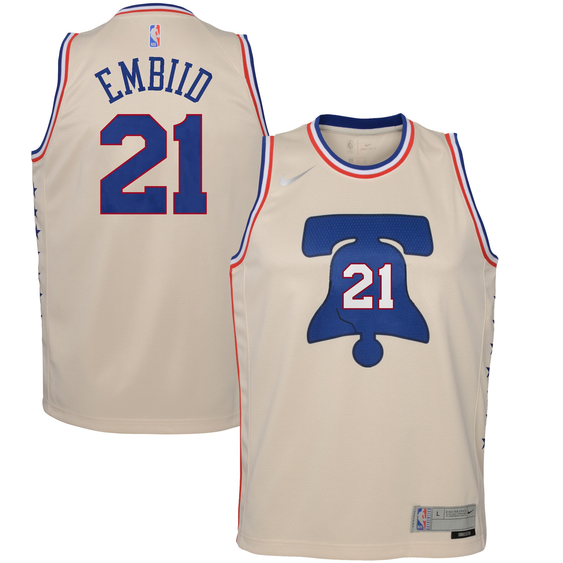 Joel Embiid Philadelphia 76ers Nike Youth 2020/21 Swingman Player Jersey Cream - Earned Edition - vstockx