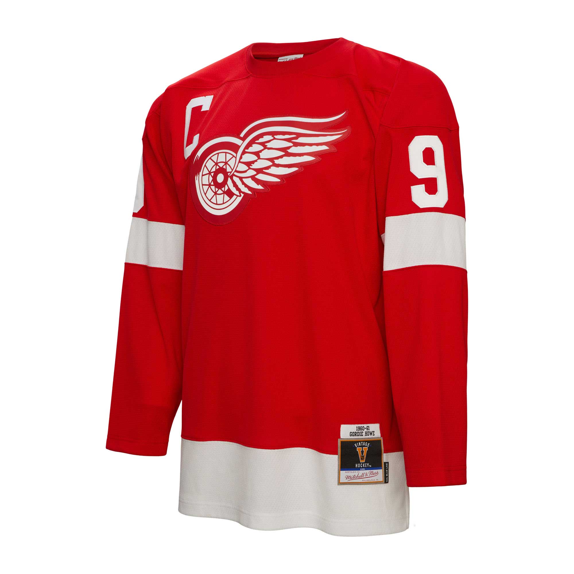 Gordie Howe Detroit Red Wings Mitchell & Ness Big & Tall 1960 Captain Patch Blue Line Player Jersey - Red - vstockx