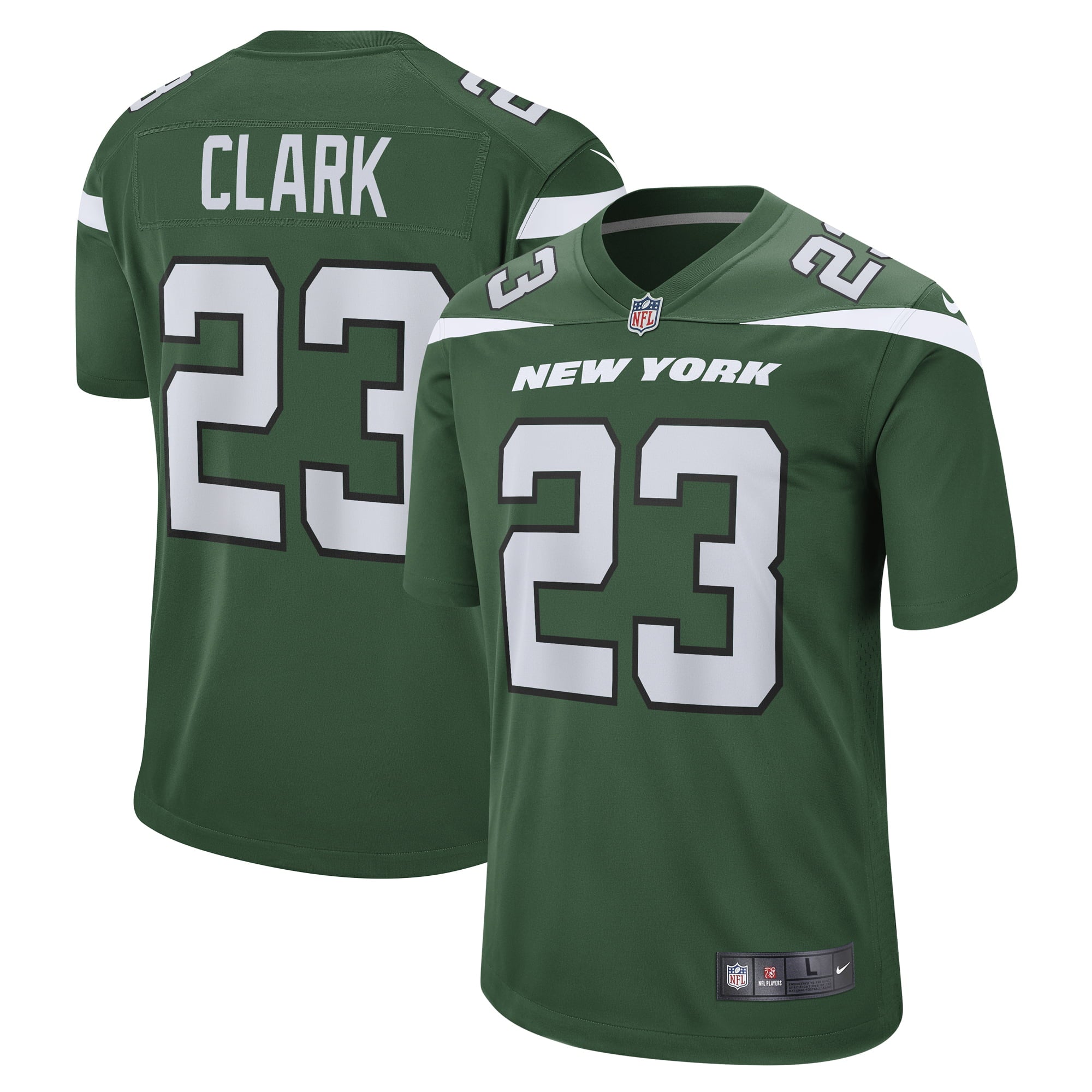 Men's Nike Chuck Clark Gotham Green New York Jets Team Game Jersey - vstockx