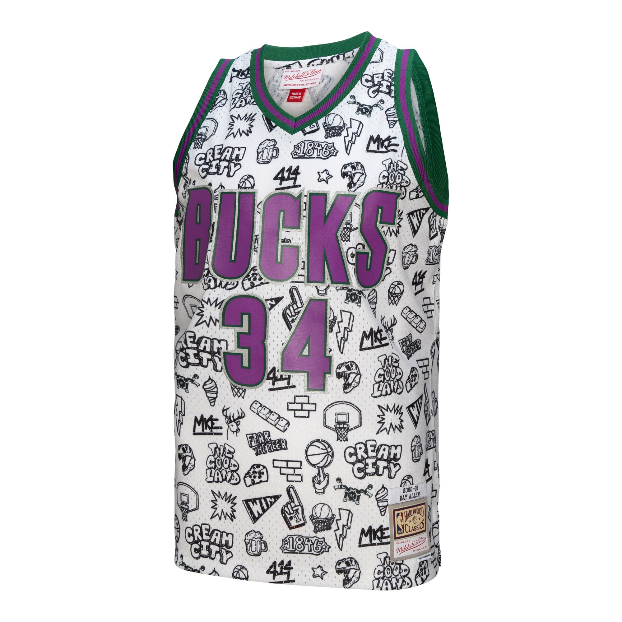 Ray Allen Milwaukee Bucks Mitchell & Ness 2000/01 Swingman Jersey - White - vstockx