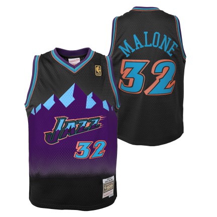 Youth Utah Jazz Karl Malone Mitchell & Ness 1996-97 Hardwood Classics Reload 2.0 Swingman Jersey-Black - vstockx