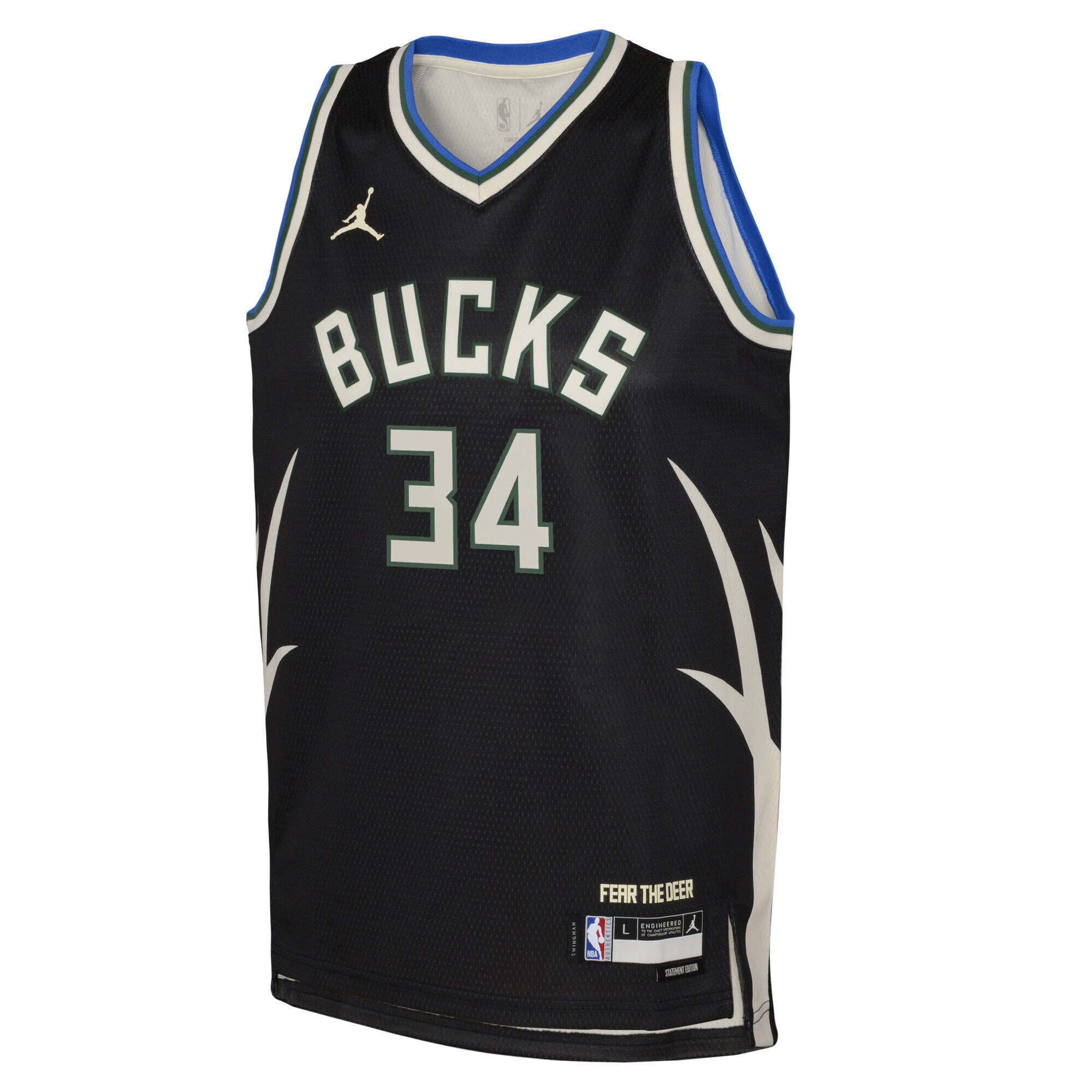 Giannis Antetokounmpo Milwaukee Bucks Jordans Brand Youth Swingman Jersey - Statement Edition - Black - vstockx
