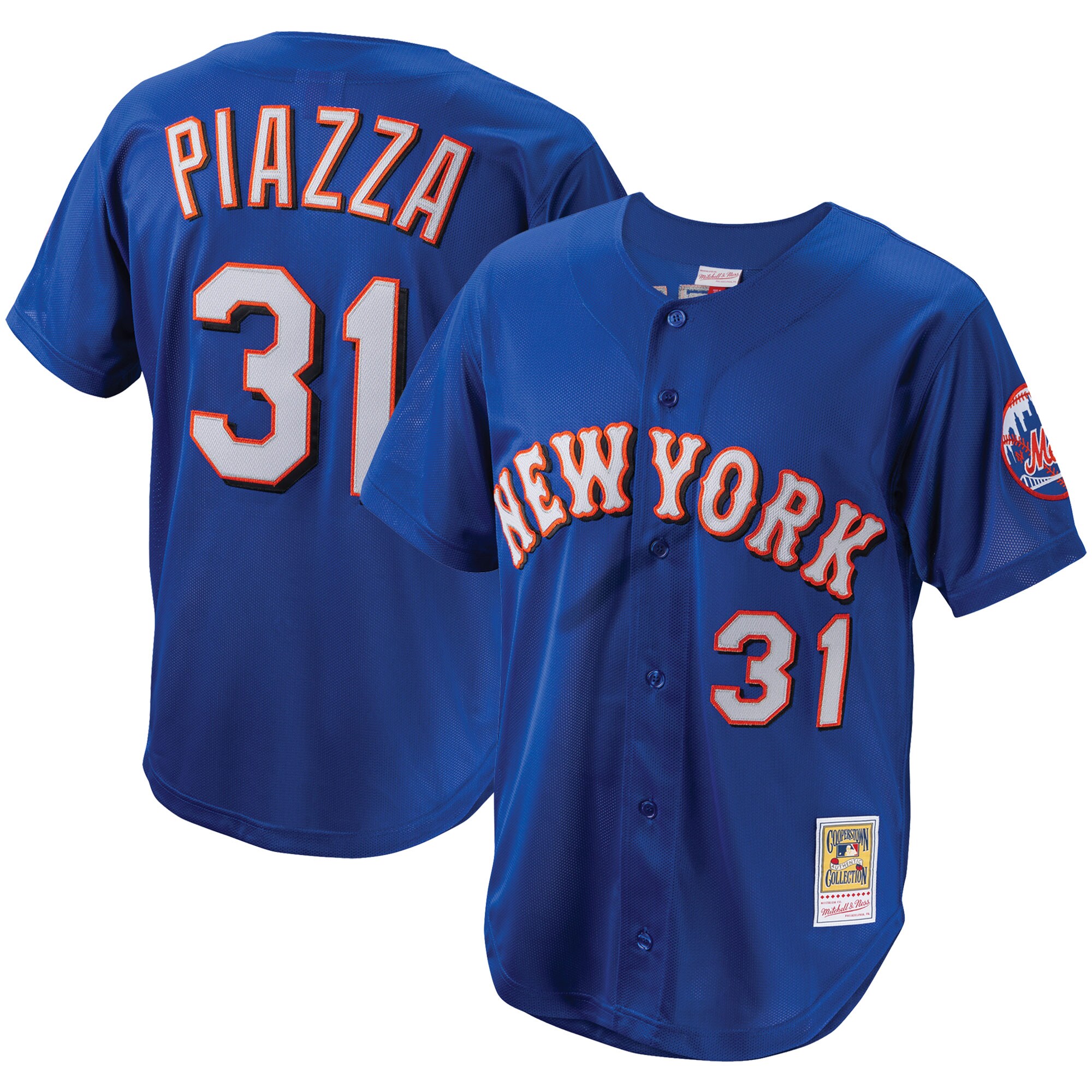 Mike Piazza New York Mets Mitchell & Ness Cooperstown Collection Mesh Batting Practice Button-Up Jersey - Royal - vstockx