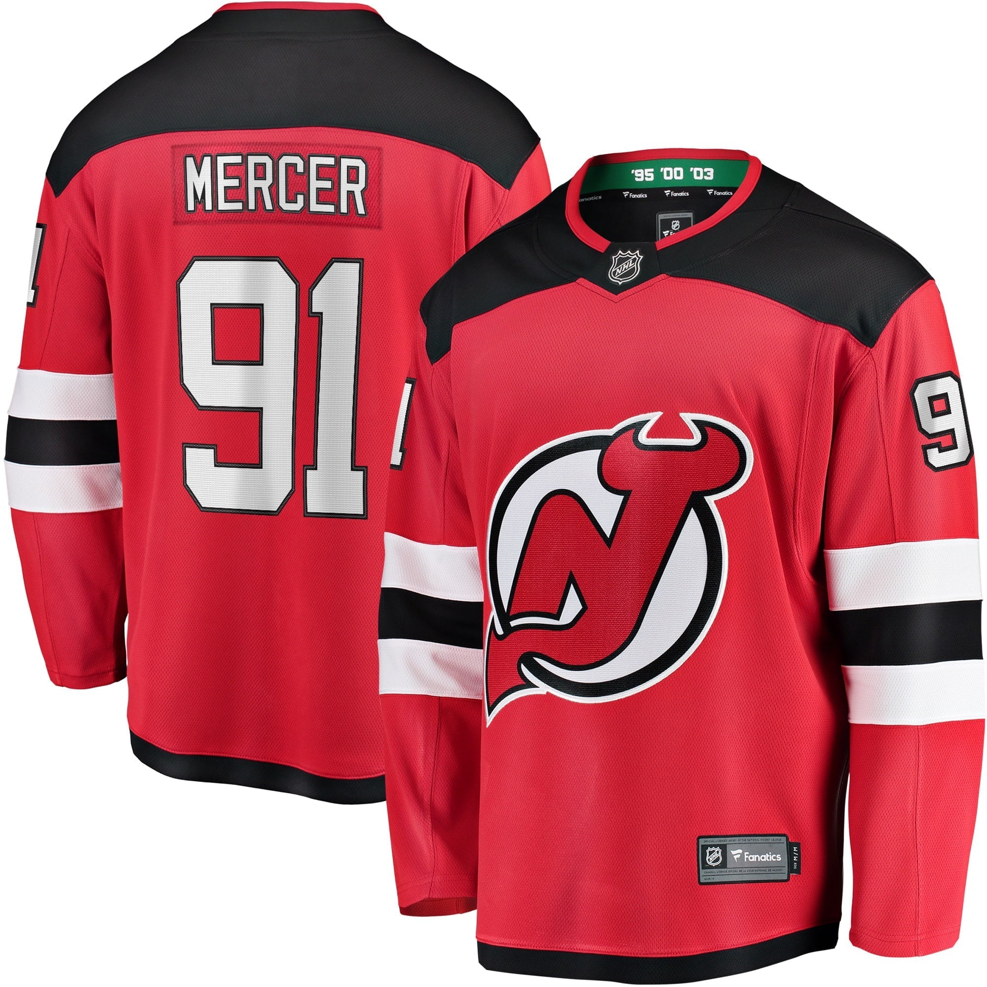 Men's Fanatics Branded Dawson Mercer Red New Jersey Devils Home Breakaway Jersey - vstockx