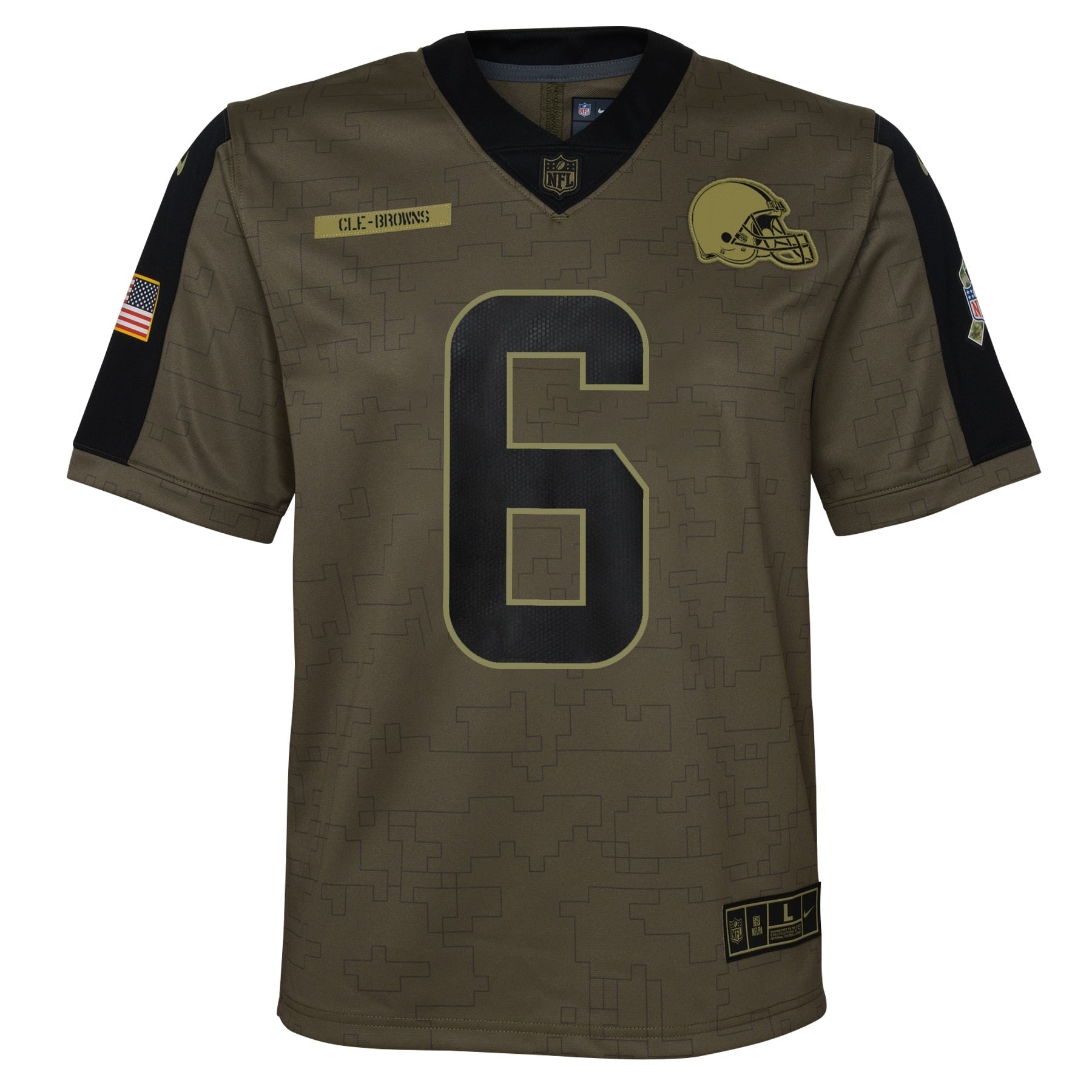 Youth Nike Baker Mayfield Olive Cleveland Browns 2021 Salute To Service Game Jersey - vstockx