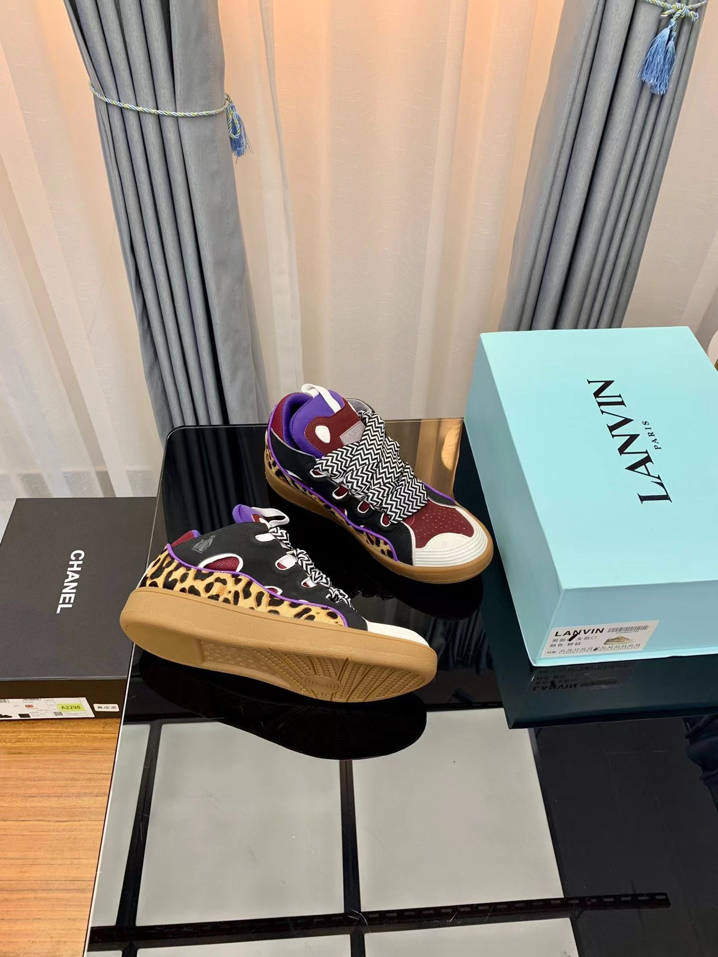 Lanvin Leather Curb Leopard print black - vstockx