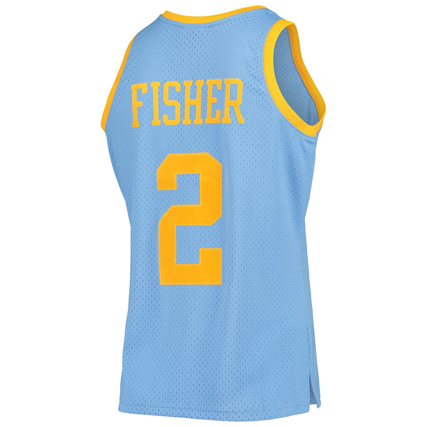 Men's Los Angeles Lakers Derek Fisher Mitchell & Ness Powder Blue 2001-02 Hardwood Classics Swingman Jersey - vstockx