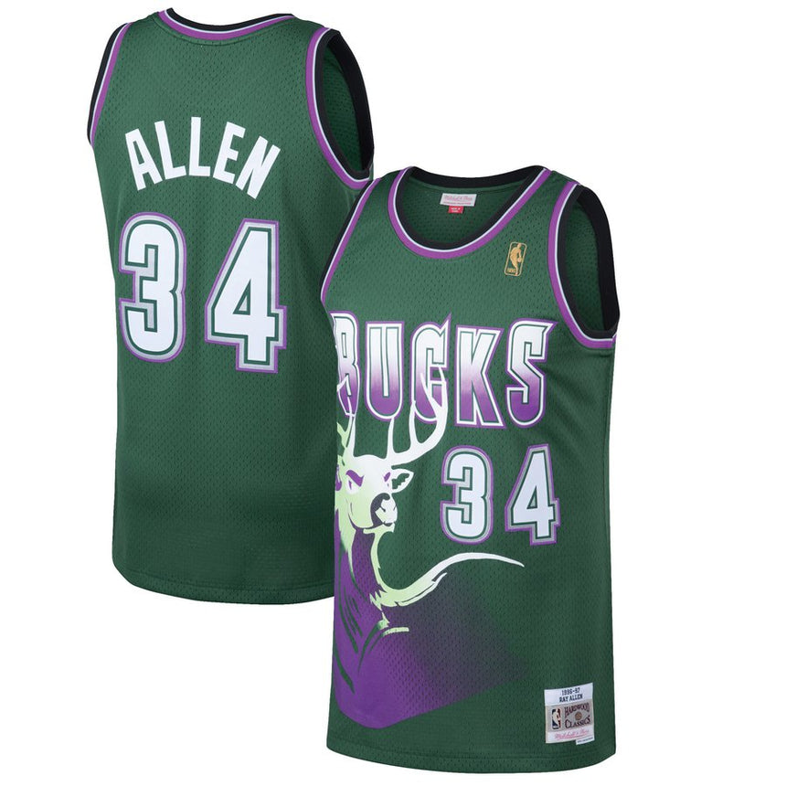 Youth Milwaukee Bucks Ray Allen Mitchell & Ness Kelly Green 1996-97 Hardwood Classics Swingman Jersey - vstockx