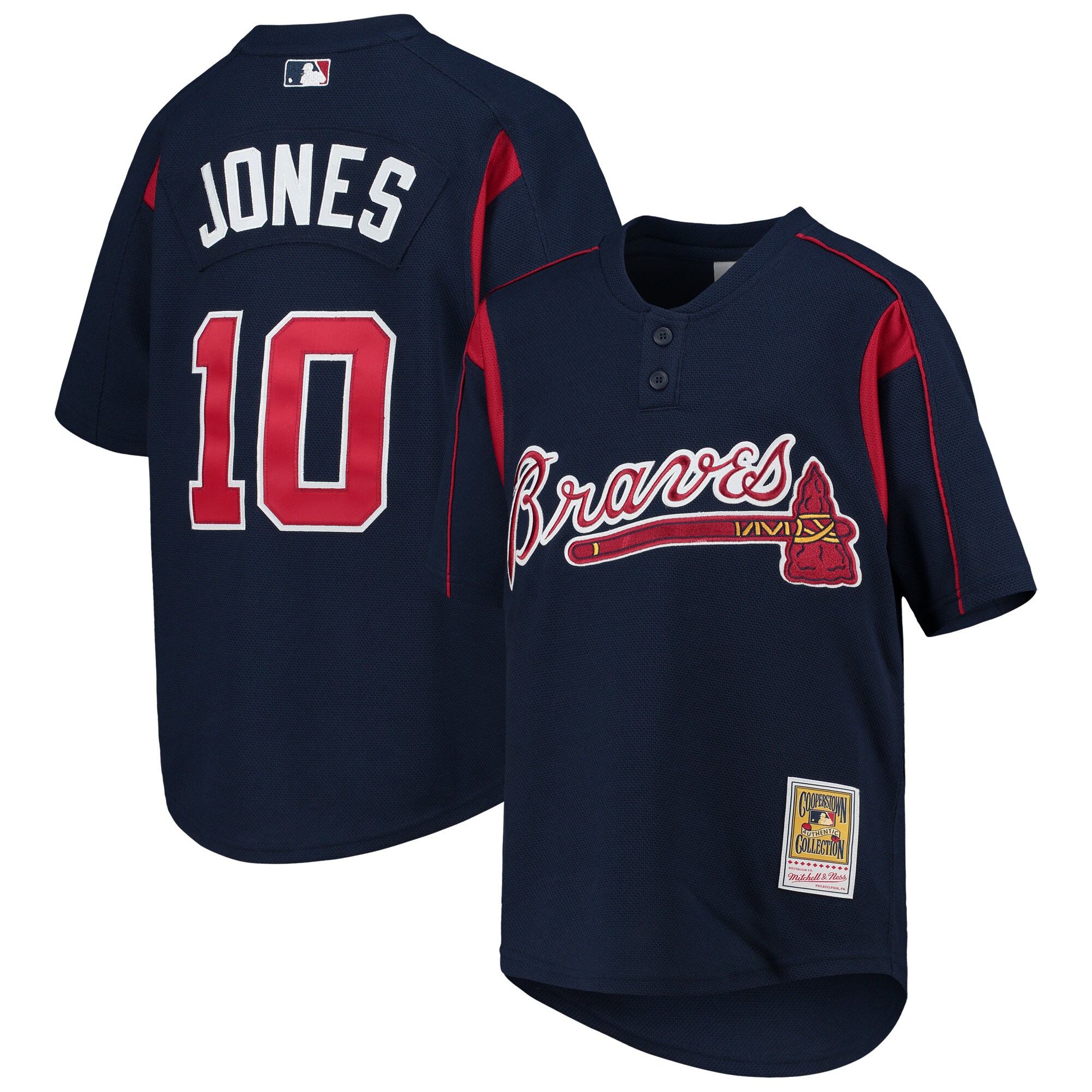 Chipper Jones Atlanta Braves Mitchell & Ness Youth Cooperstown Collection Mesh Batting Practice Jersey - Navy - vstockx