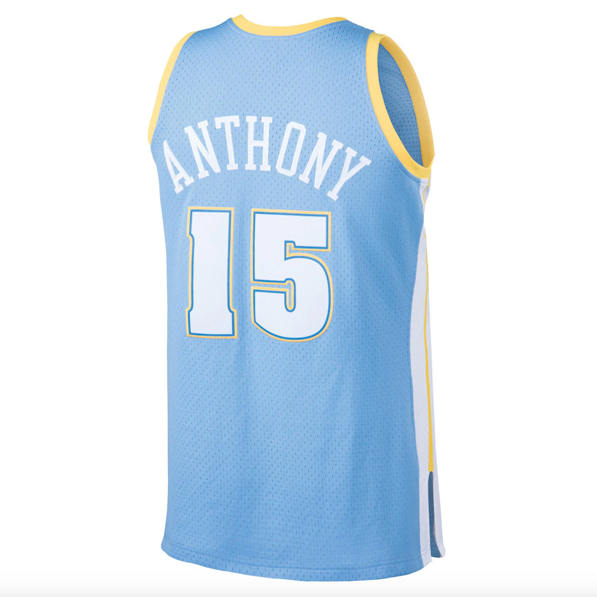 Men's Denver Nuggets Carmelo Anthony Mitchell & Ness Light Blue 2003-04 Hardwood Classics Swingman Jersey - vstockx