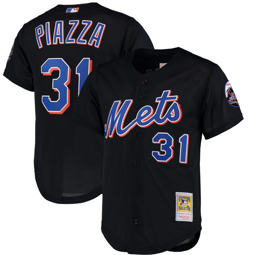 Men's New York Mets Mike Piazza Mitchell & Ness Black Cooperstown Collection Mesh Batting Practice Jersey - vstockx