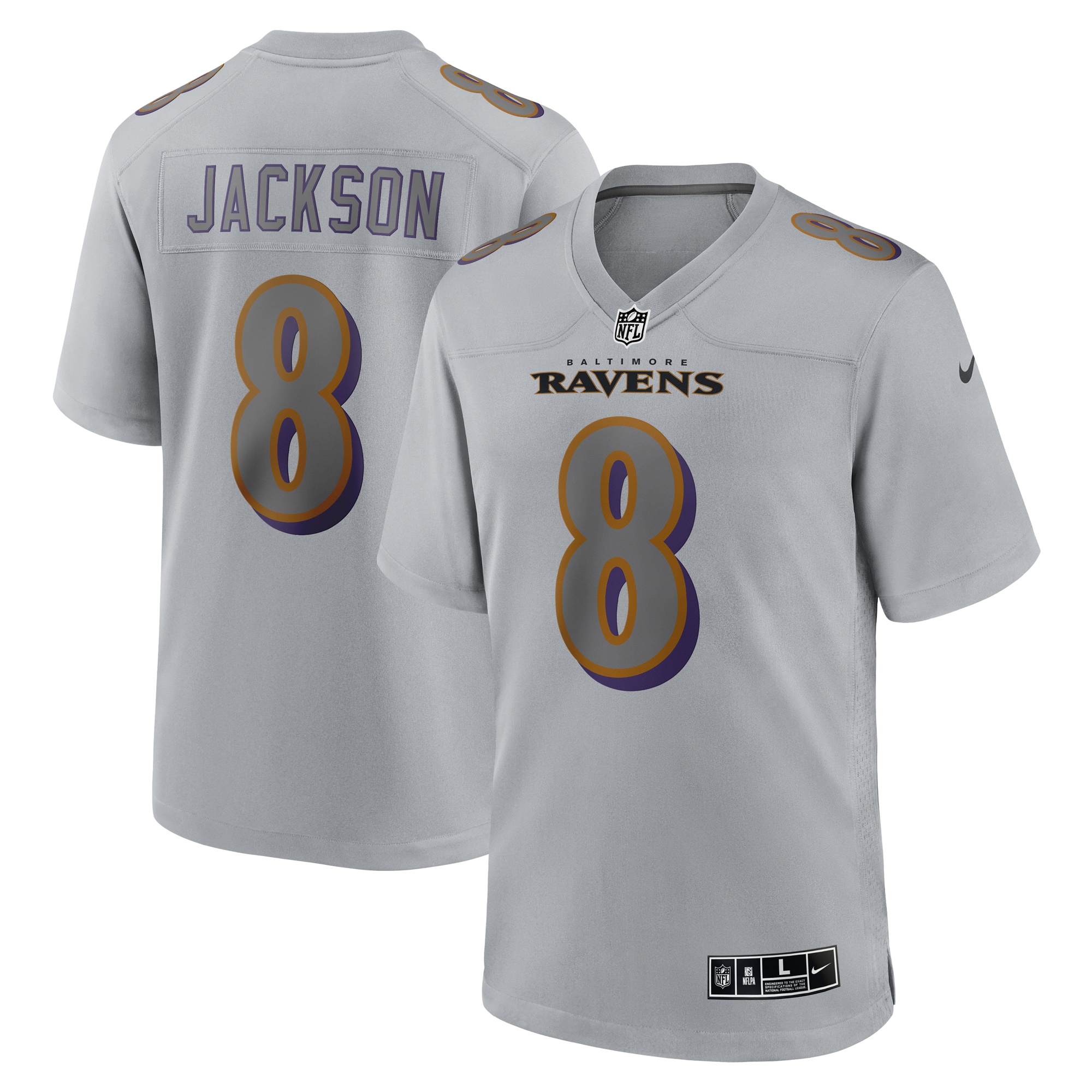 Lamar Jackson Baltimore Ravens Nike Atmosphere Fashion Game Jersey - Gray - vstockx
