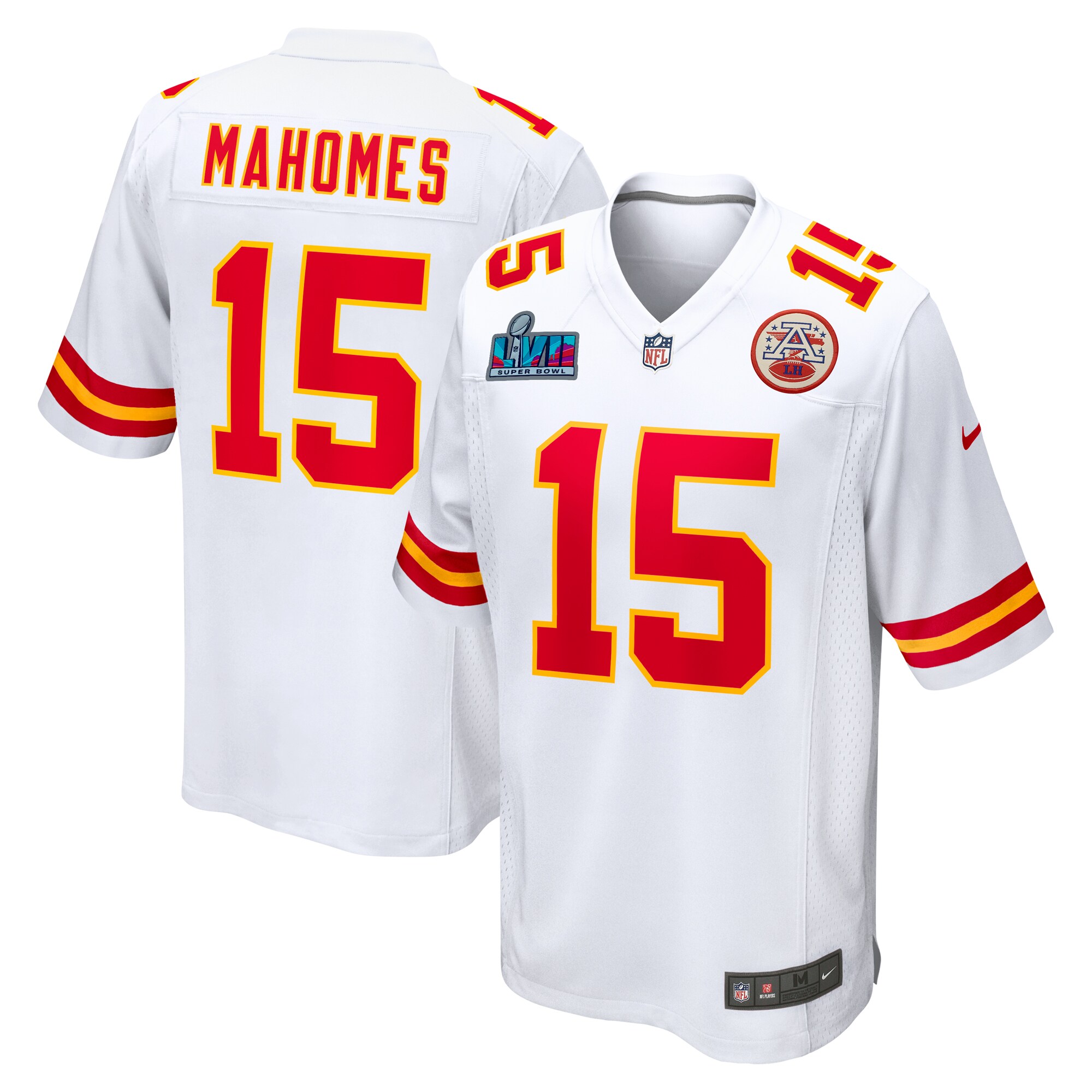 Patrick Mahomes Kansas City Chiefs Nike Super Bowl LVII Patch Away Game Jersey - White - vstockx