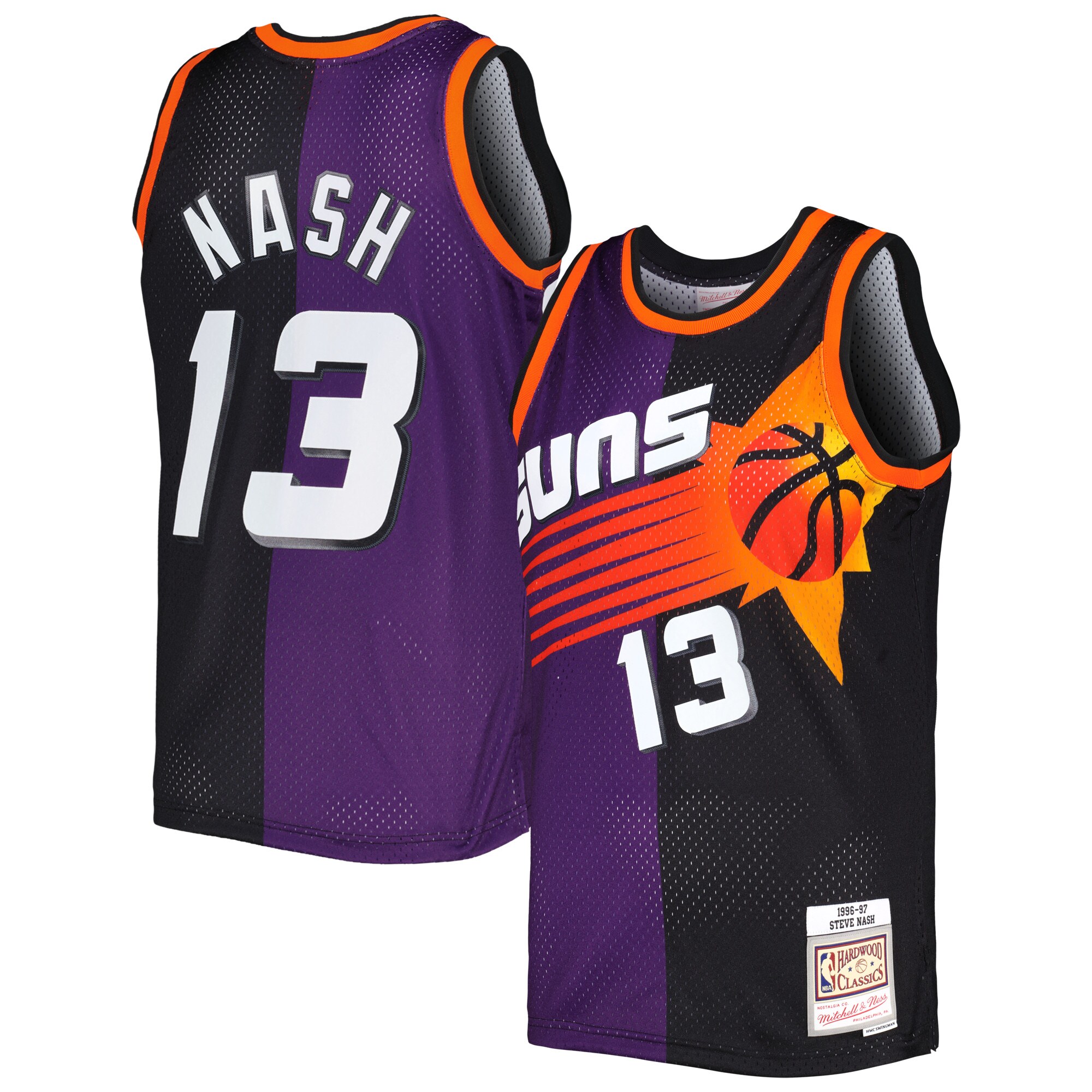 Steve Nash Phoenix Suns Mitchell & Ness Hardwood Classics 1996/97 Split Swingman Jersey - Purple/Black - vstockx