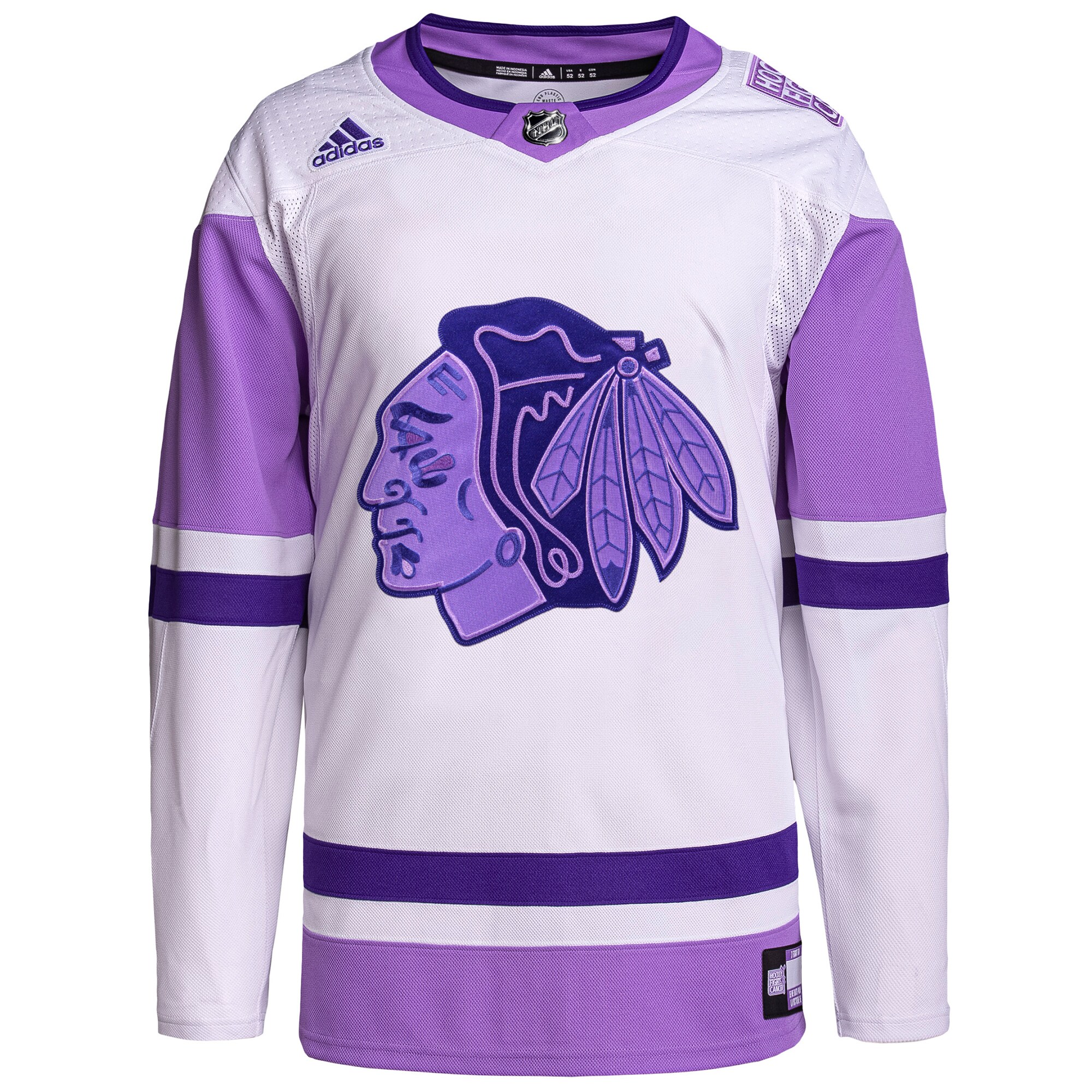 Chicago Blackhawks adidas Hockey Fights Cancer Primegreen Authentic Blank Practice Jersey - White/Purple - vstockx