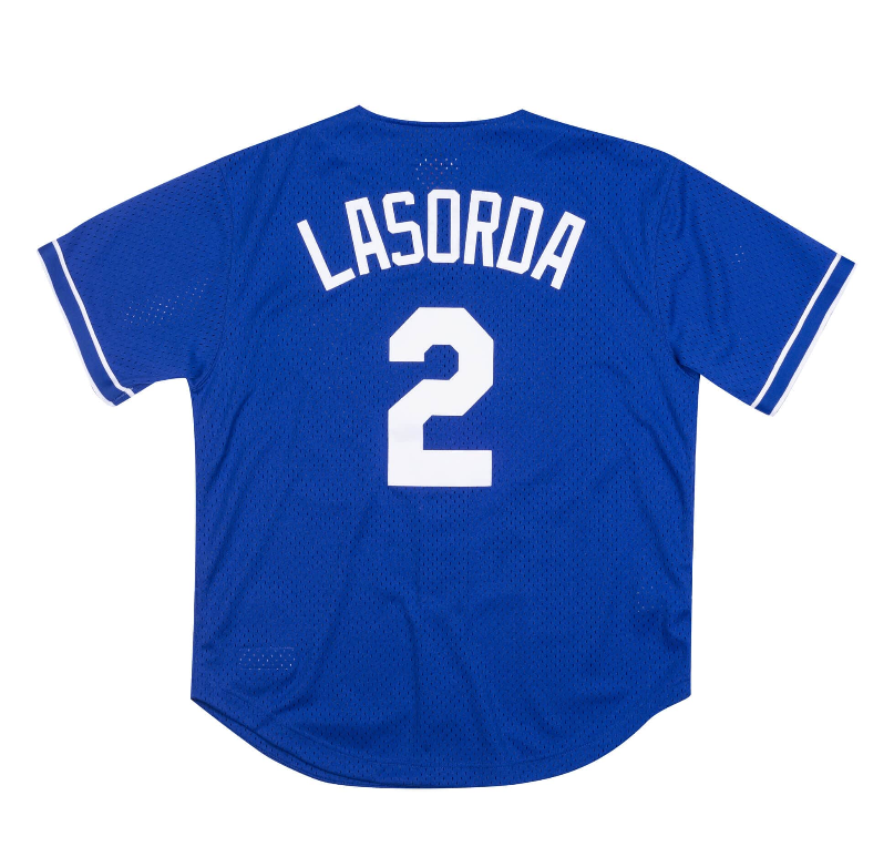 Men's Mitchell & Ness Los Angeles Dodgers Tommy Lasorda 1995 Authentic Replica Blue Mesh Batting Practice Jersey - vstockx