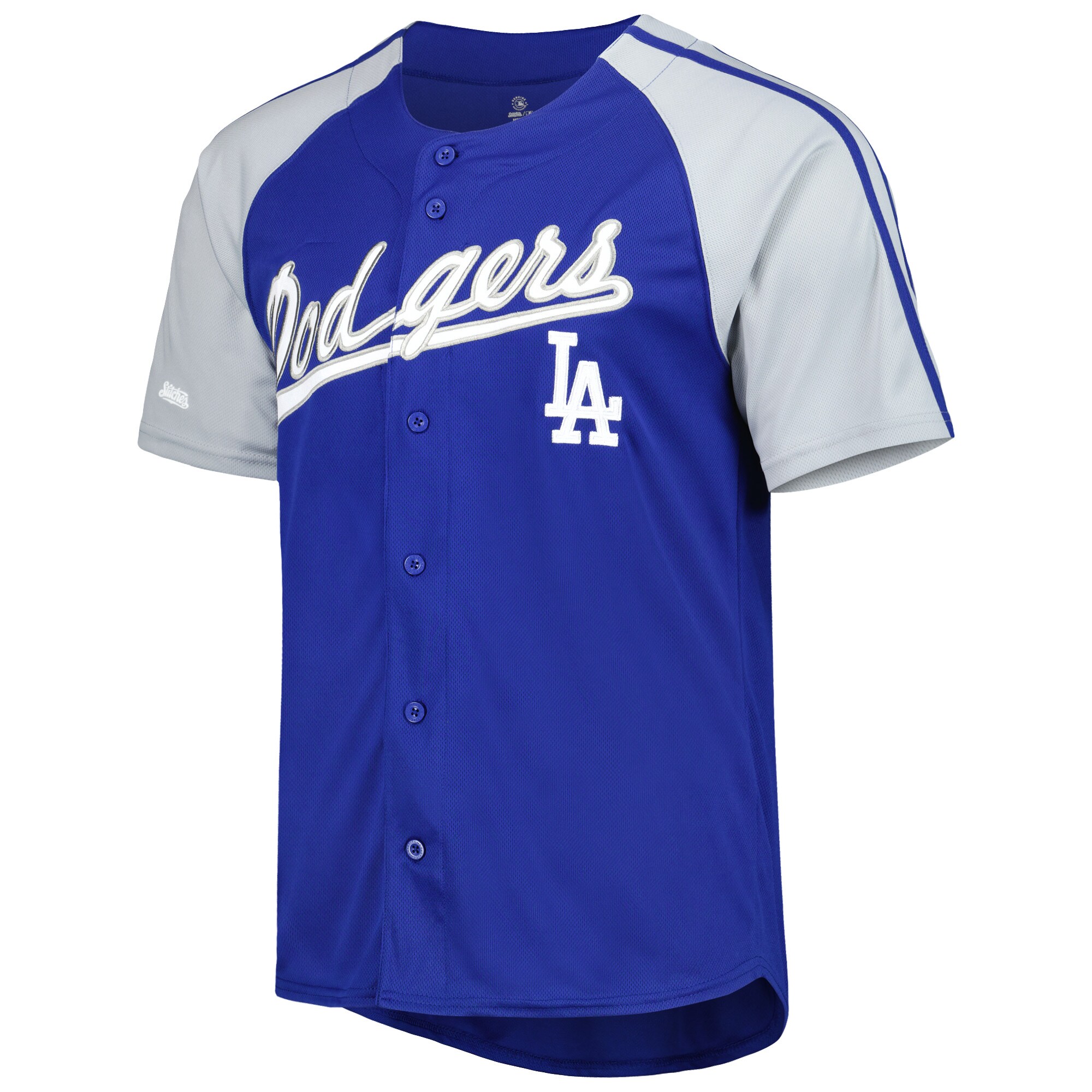 Los Angeles Dodgers Stitches Button-Down Raglan Fashion Jersey - Royal - vstockx