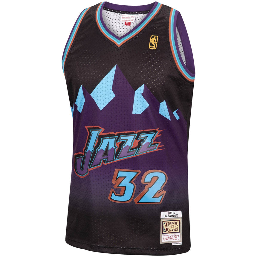 Men's Mitchell & Ness Karl Malone Black Utah Jazz 1996-97 Hardwood Classics Reload Swingman Jersey - vstockx