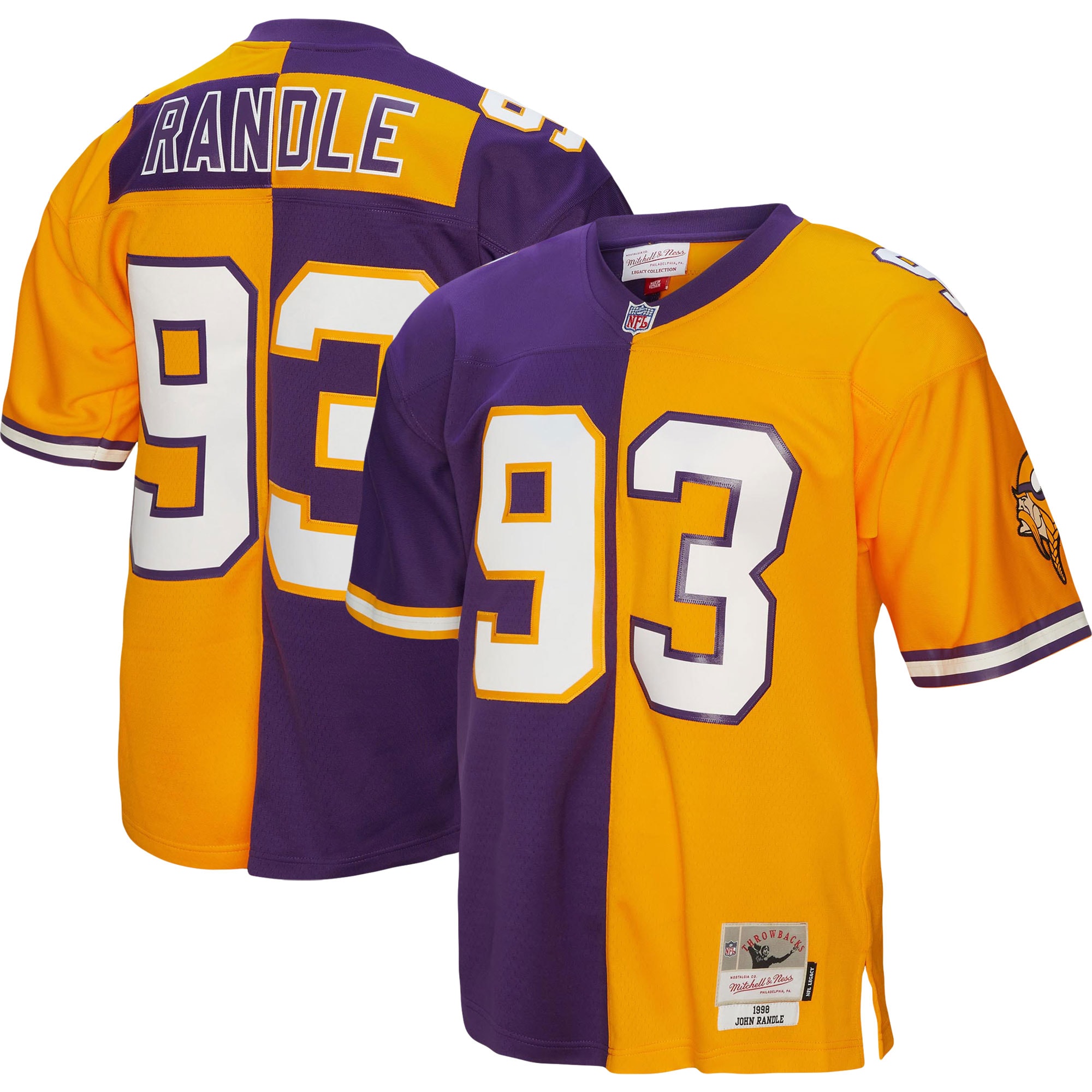 John Randle Minnesota Vikings Mitchell & Ness 1998 Split Legacy Replica Jersey - Purple/Gold - vstockx