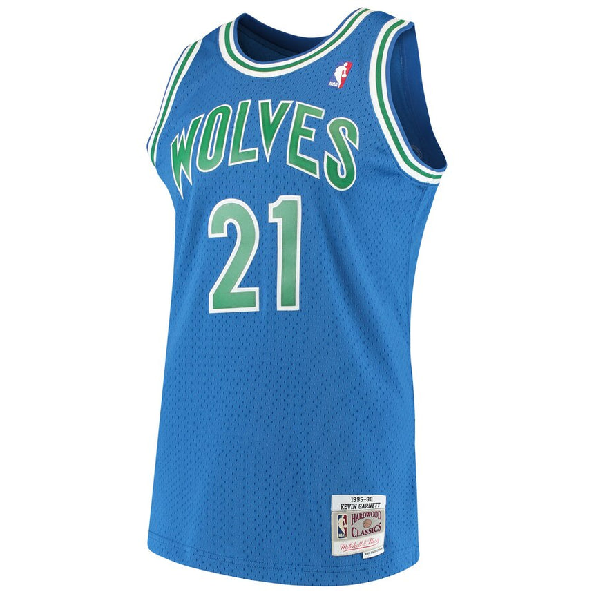 Mens Minnesota Timberwolves Kevin Garnett Mitchell & Ness Blue 1995-96 Hardwood Classics Swingman Jersey - vstockx
