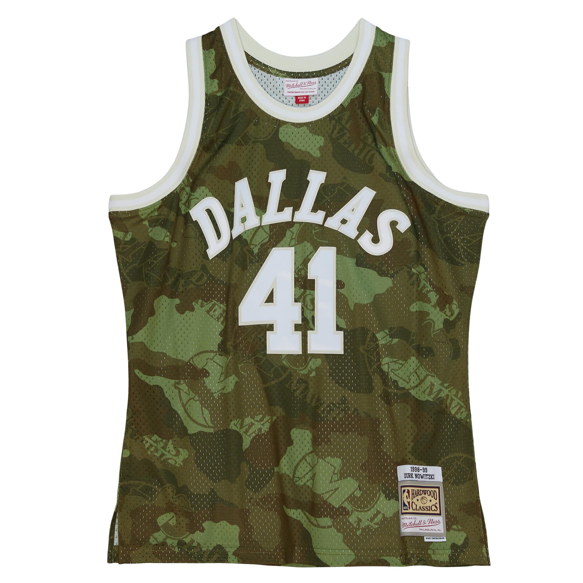 Dirk Nowitzki Dallas Mavericks Mitchell & Ness Hardwood Classics 1998/99 Ghost Green Swingman Jersey - Camo - vstockx