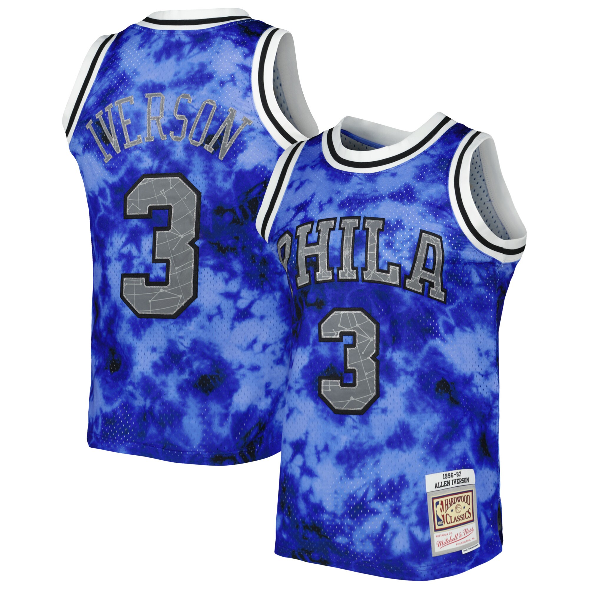 Allen Iverson Philadelphia 76ers Mitchell & Ness 1996/97 Galaxy Swingman Jersey - Royal - vstockx