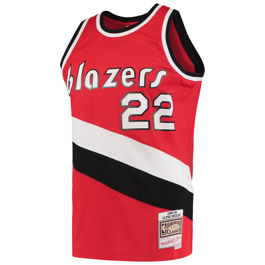 Men's Mitchell & Ness Clyde Drexler Red Portland Trail Blazers Hardwood Classics 1983-84 Swingman Jersey - vstockx