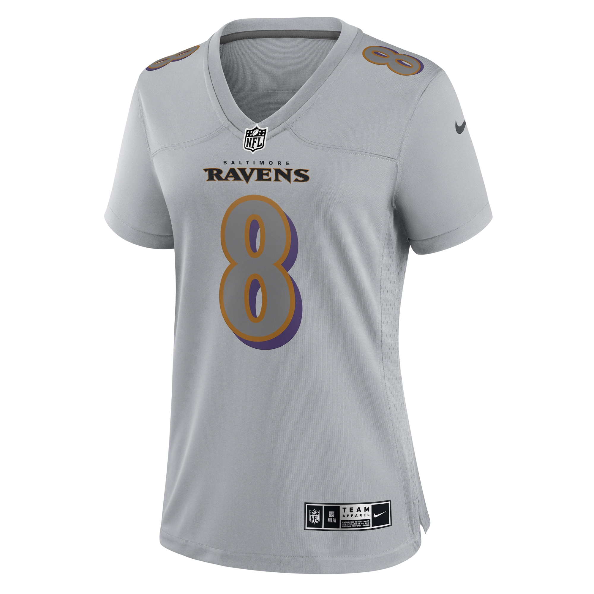 Lamar Jackson Baltimore Ravens Nike Women's Atmosphere Fashion Game Jersey - Gray - vstockx