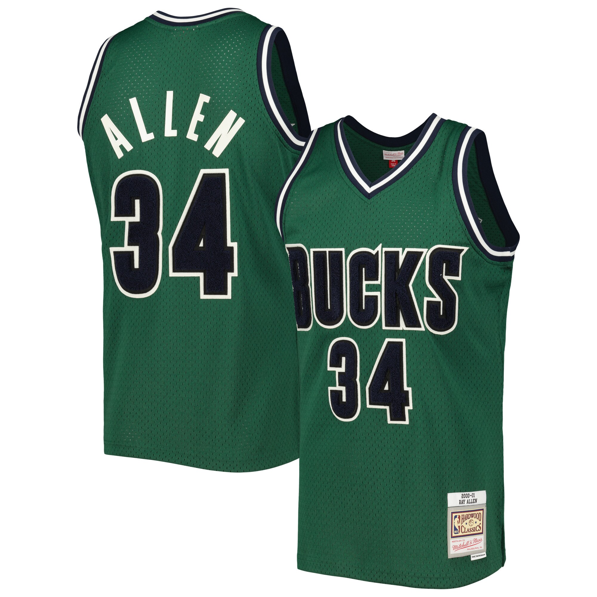 Ray Allen Milwaukee Bucks Mitchell & Ness Hardwood Classics Off-Court Swingman Jersey - Green - vstockx