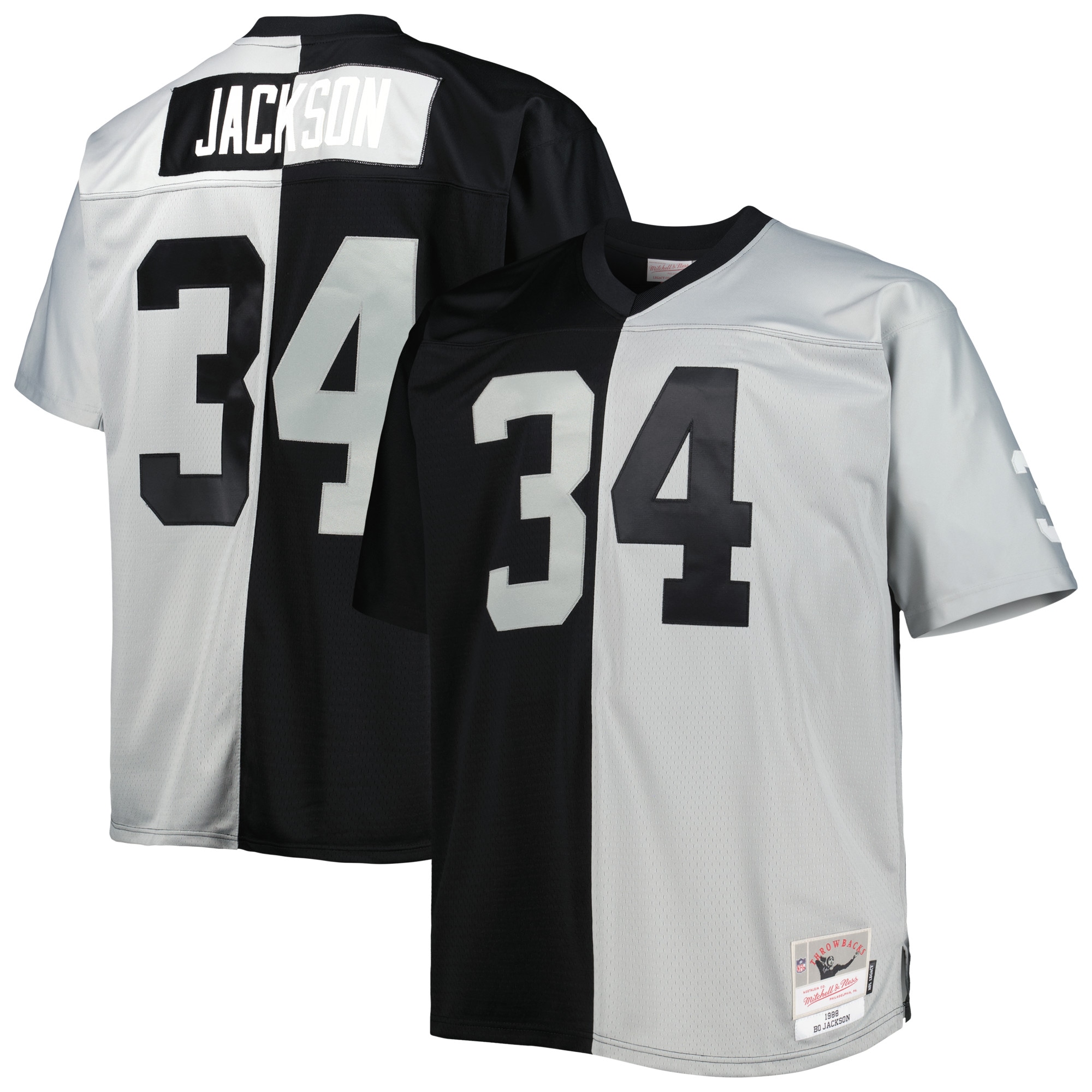 Bo Jackson Las Vegas Raiders Mitchell & Ness Big & Tall Split Legacy Retired Player Replica Jersey - Black/Silver - vstockx