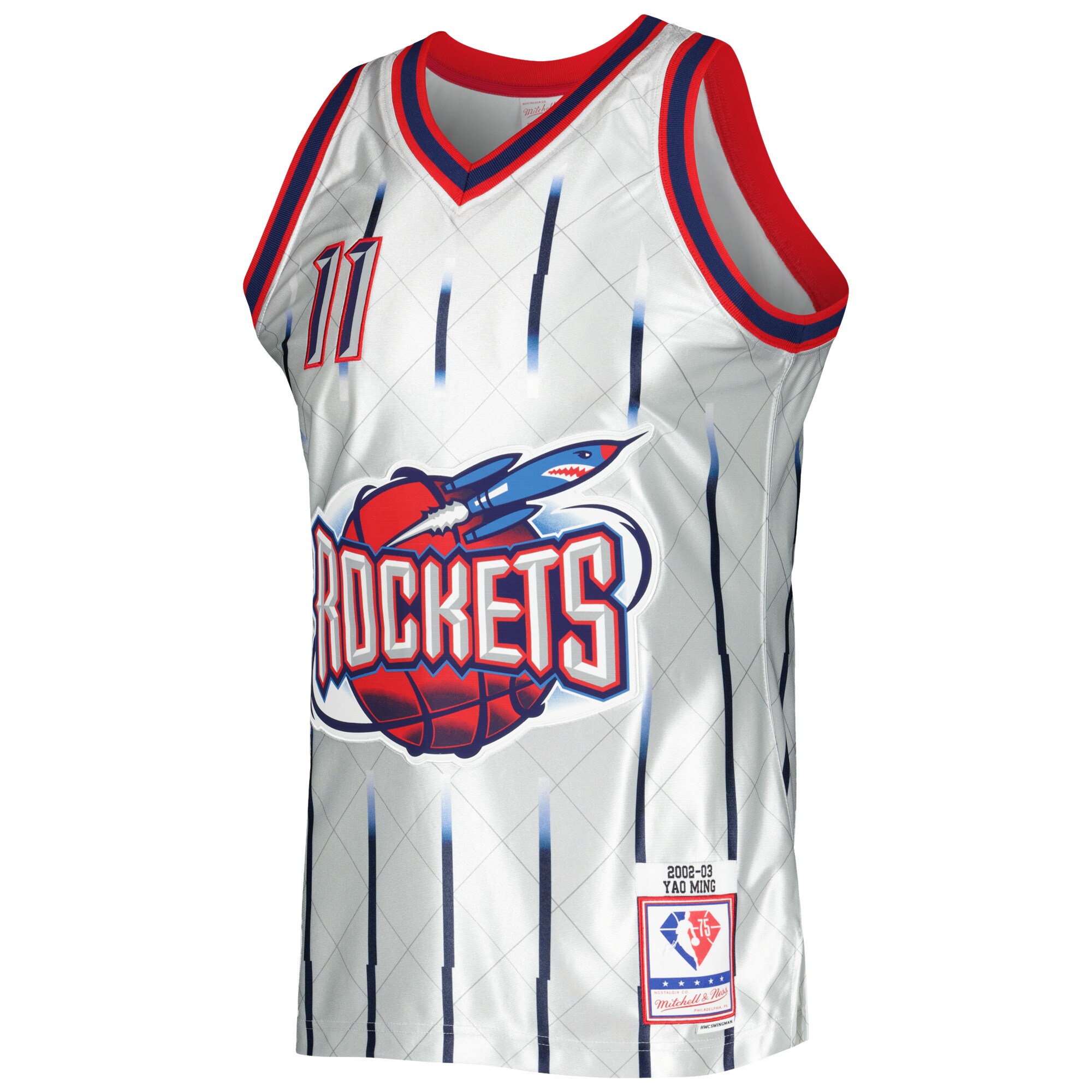 Yao Ming Houston Rockets Mitchell & Ness 2002/03 Hardwood Classics 75th Anniversary Swingman Jersey - Platinum - vstockx
