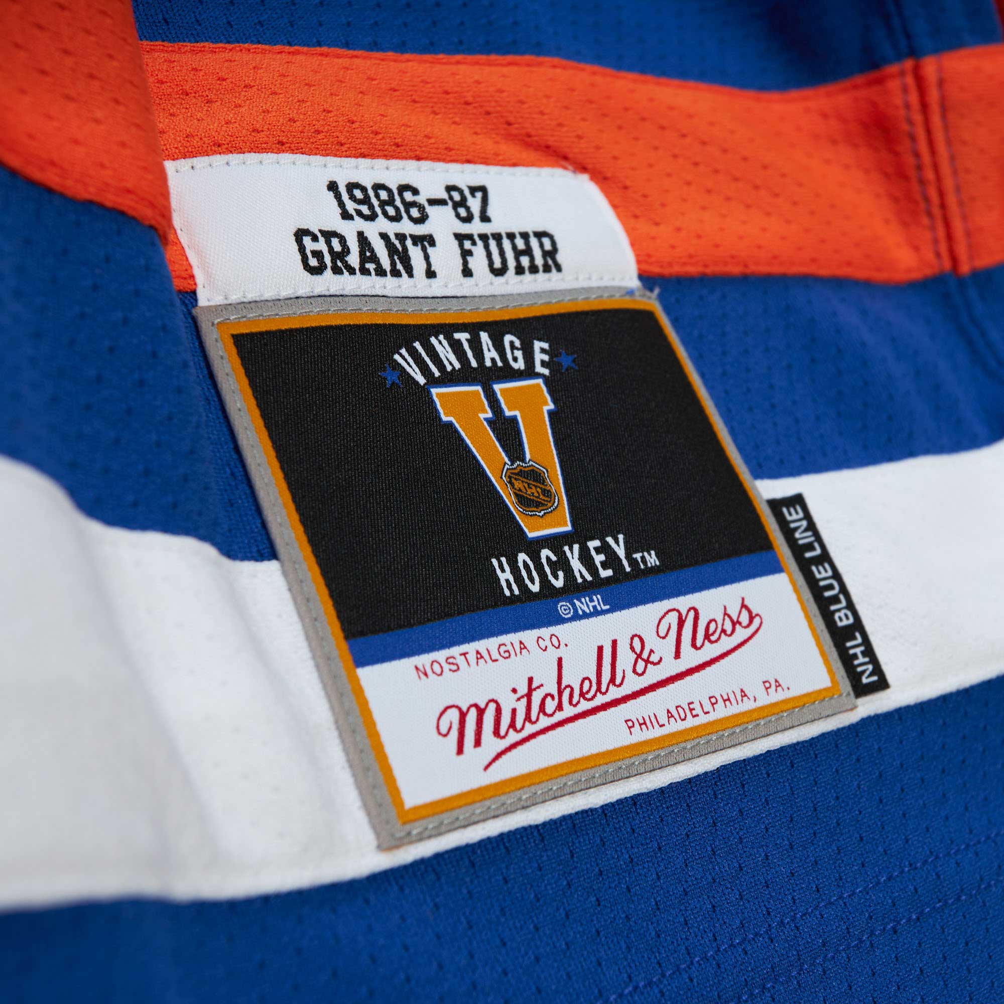 Grant Fuhr Edmonton Oilers Mitchell & Ness 1986/87 Blue Line Player Jersey - Royal - vstockx