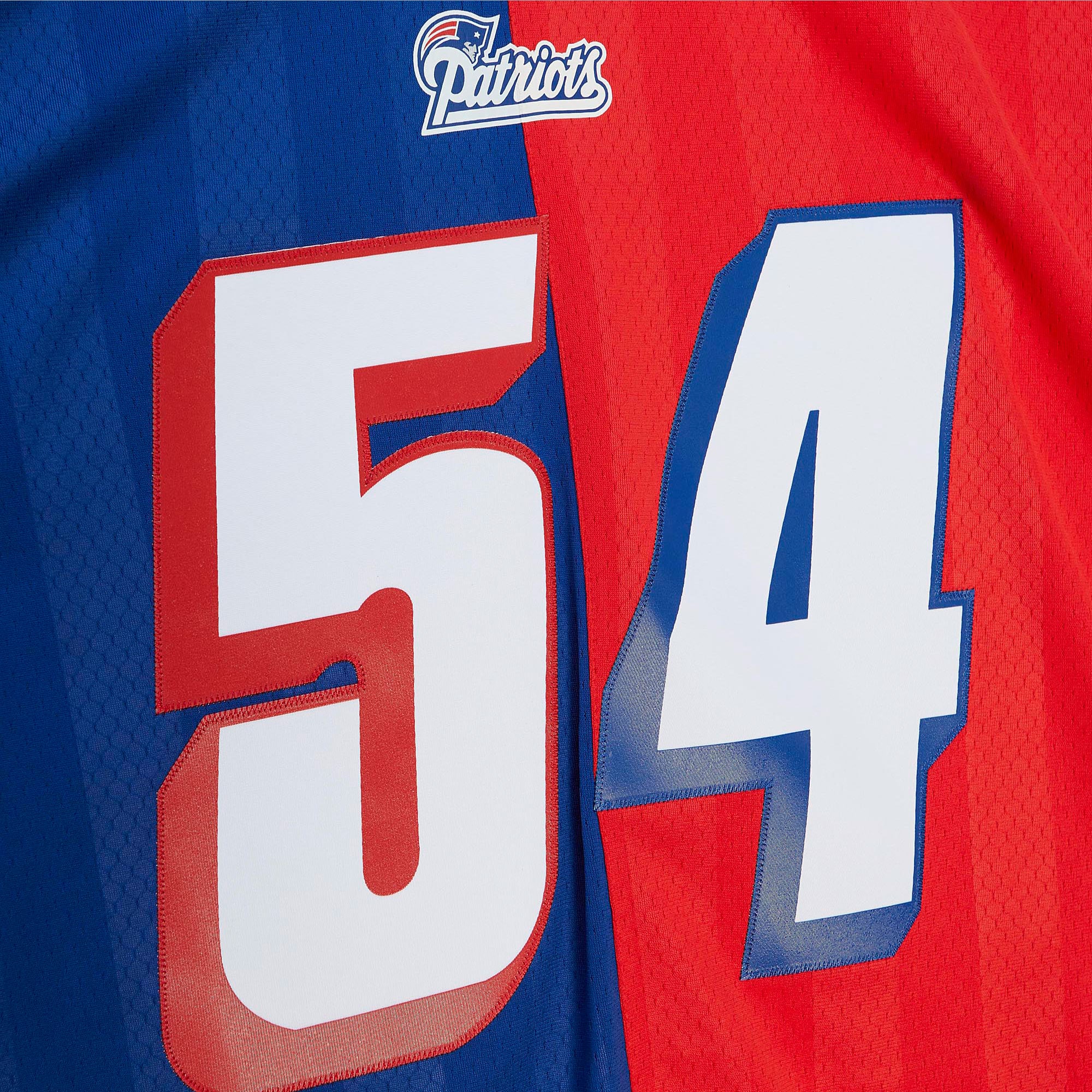 Tedy Bruschi New England Patriots Mitchell & Ness 1996 Split Legacy Replica Jersey - Royal/Red - vstockx