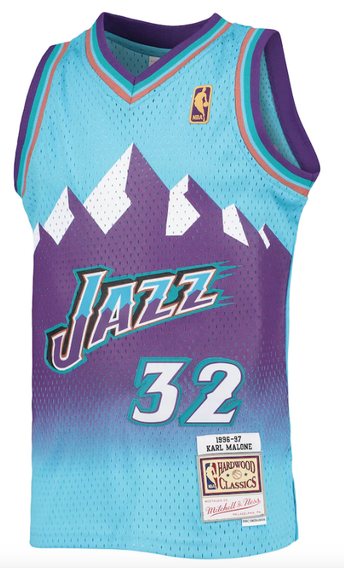 Men's Karl Malone Utah Jazz Mitchell & Ness 1996-97 Hardwood Classics Reload Jersey Light Blue - vstockx