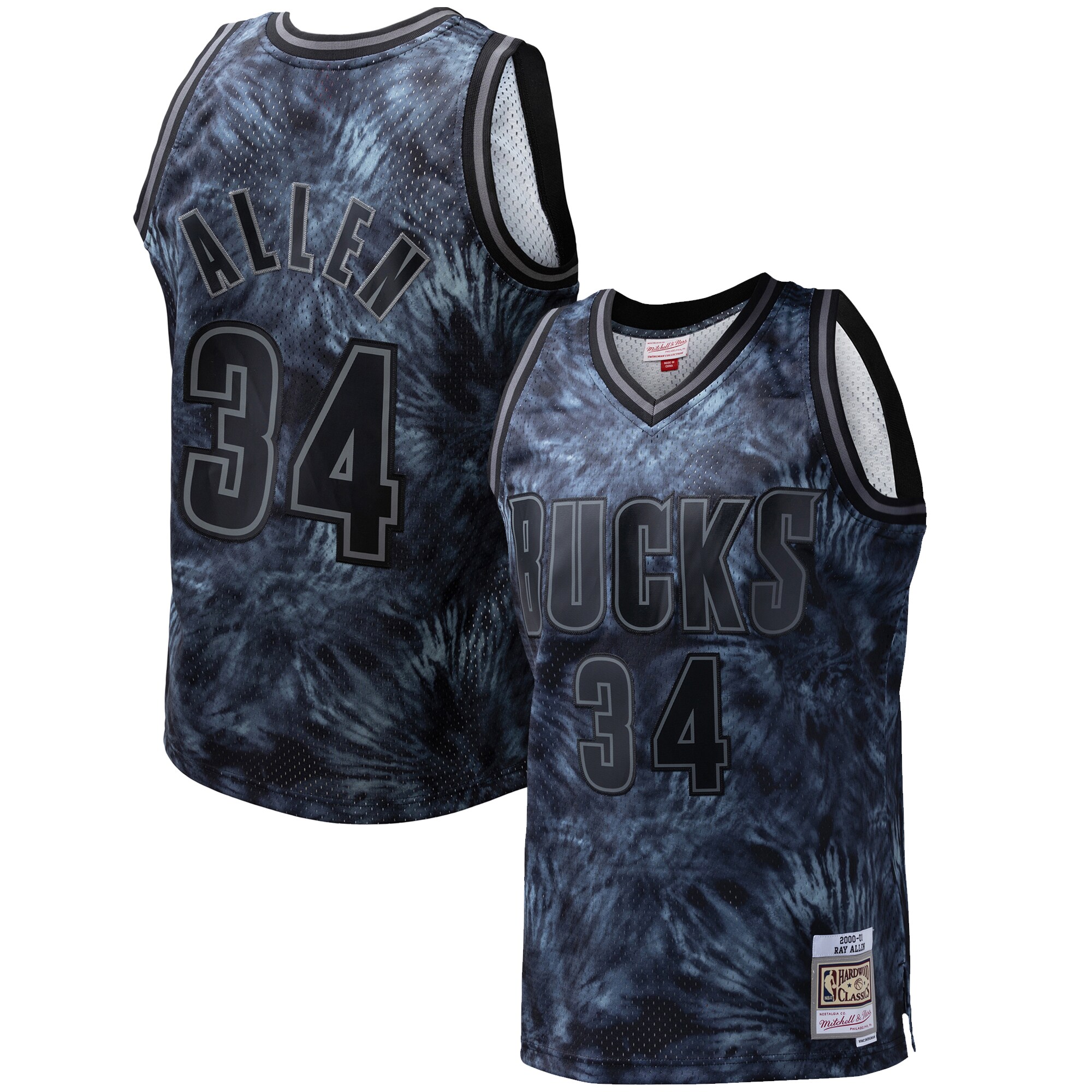 Ray Allen Milwaukee Bucks Mitchell & Ness Hardwood Classics 1996/97 Tie-Dye Swingman Jersey - Black - vstockx