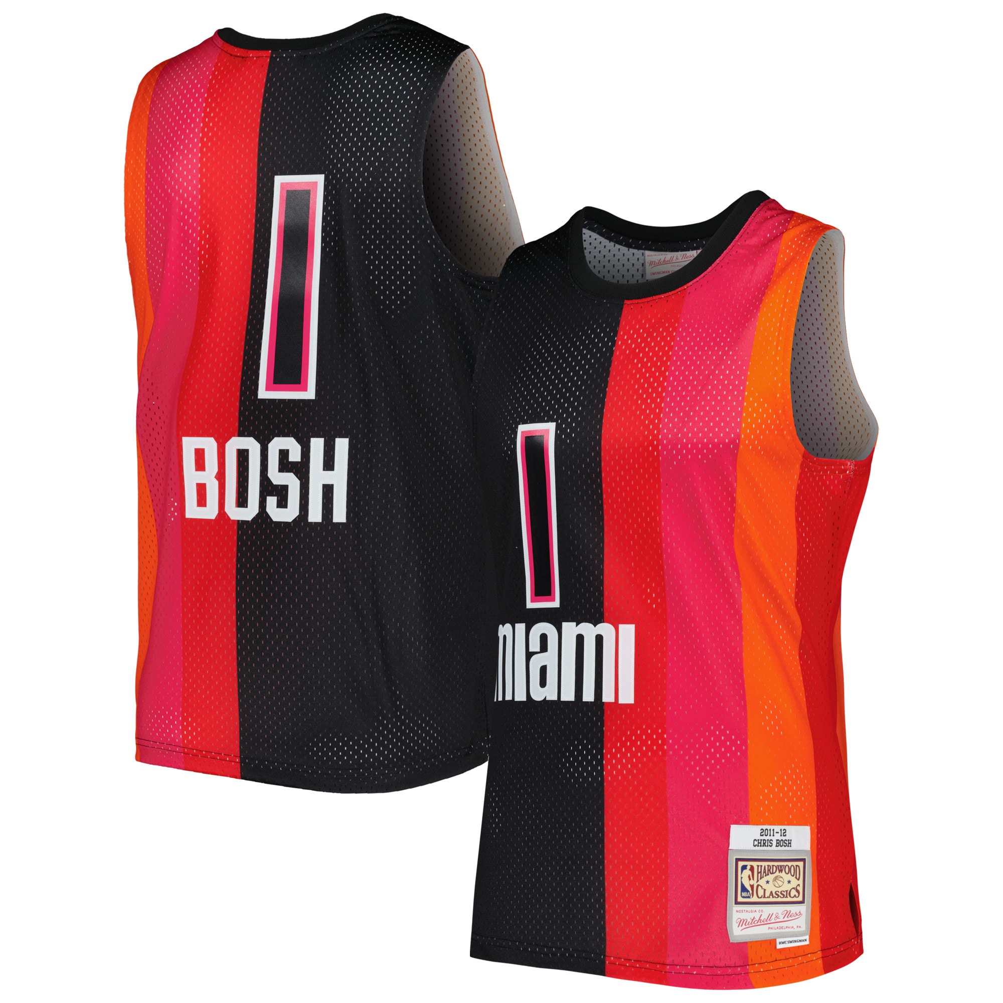 Chris Bosh Miami Heat Mitchell & Ness Hardwood Classics 2011/12 Split Swingman Jersey - Black/Red - vstockx