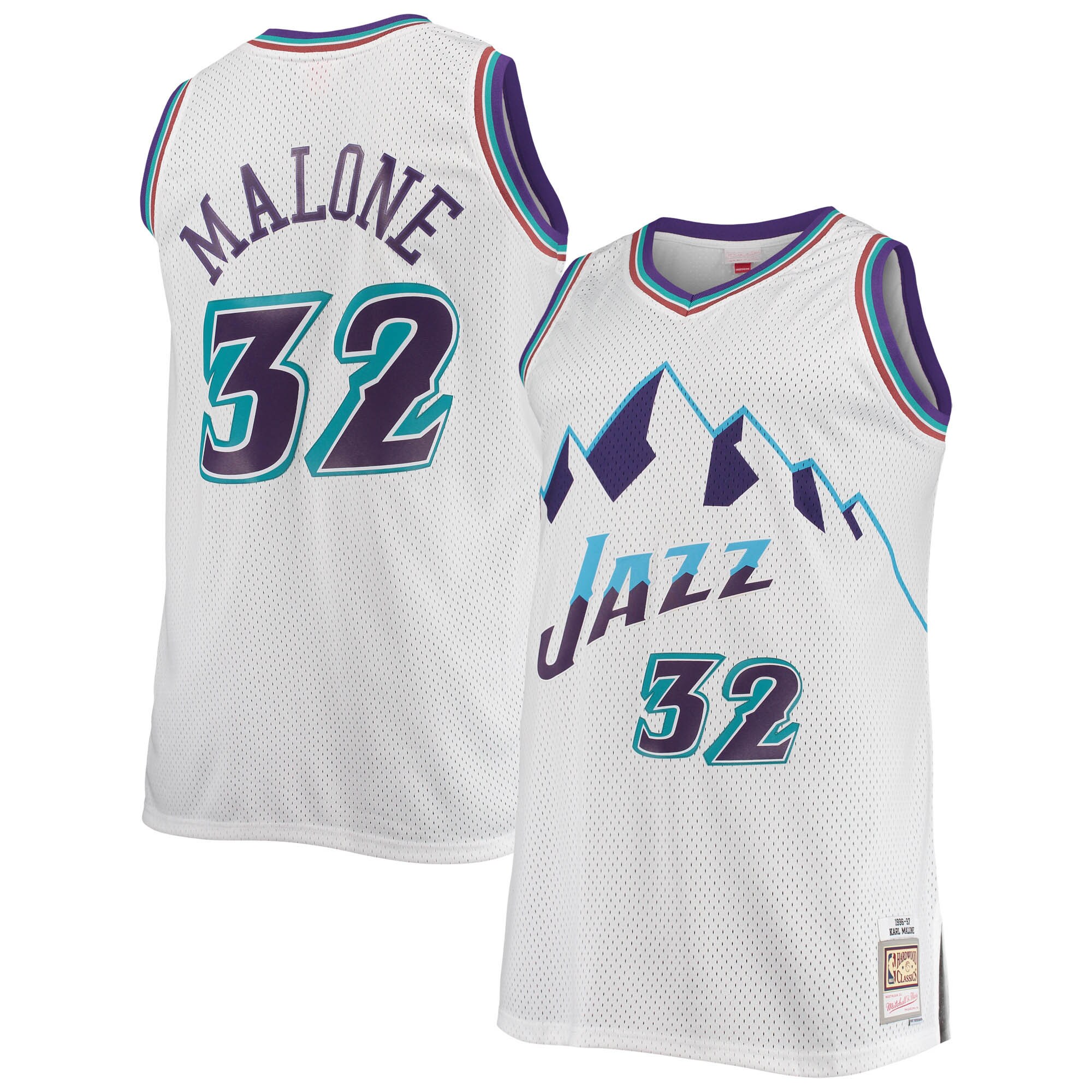 Karl Malone Utah Jazz Mitchell & Ness Big & Tall Hardwood Classics Jersey - White - vstockx