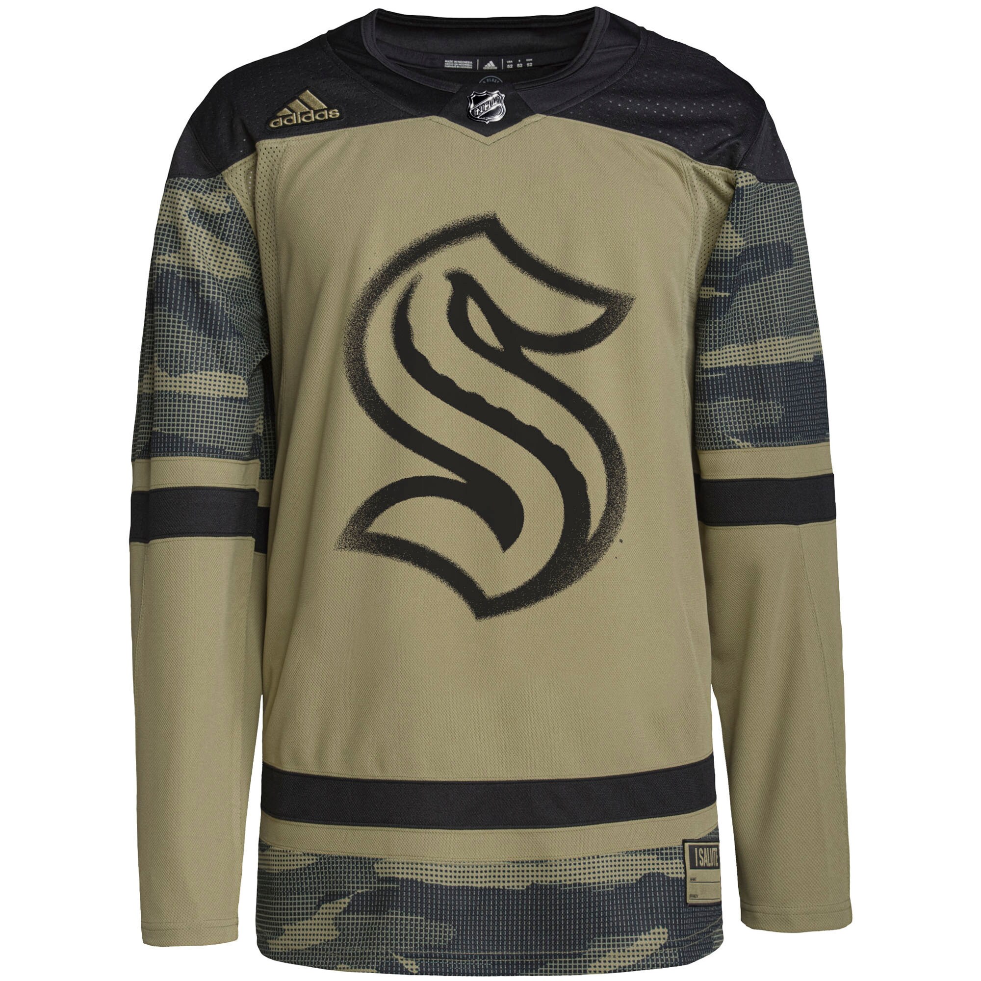 Seattle Kraken adidas Military Appreciation Team Authentic Custom Practice Jersey - Camo - vstockx