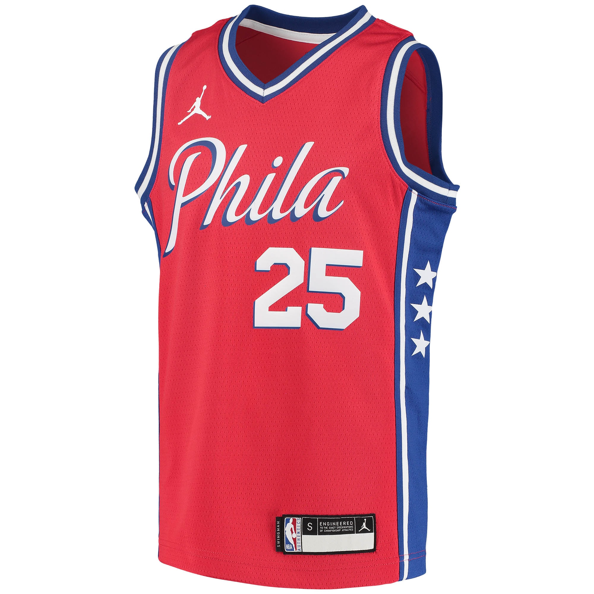 Ben Simmons Philadelphia 76ers Jordans Brand Youth 2020/21 Swingman Player Jersey - Statement Edition - Red - vstockx