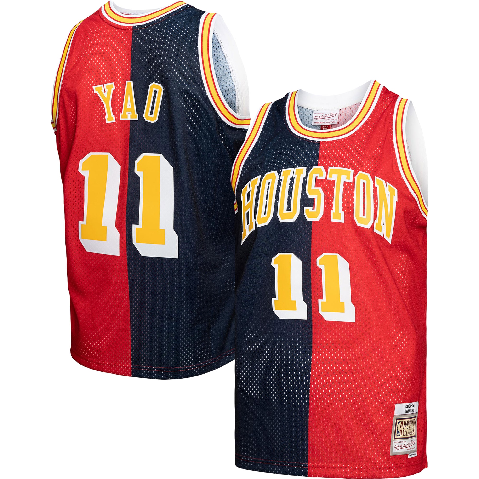 Yao Ming Houston Rockets Mitchell & Ness Hardwood Classics 2004/05 Split Swingman Jersey - Navy/Red - vstockx