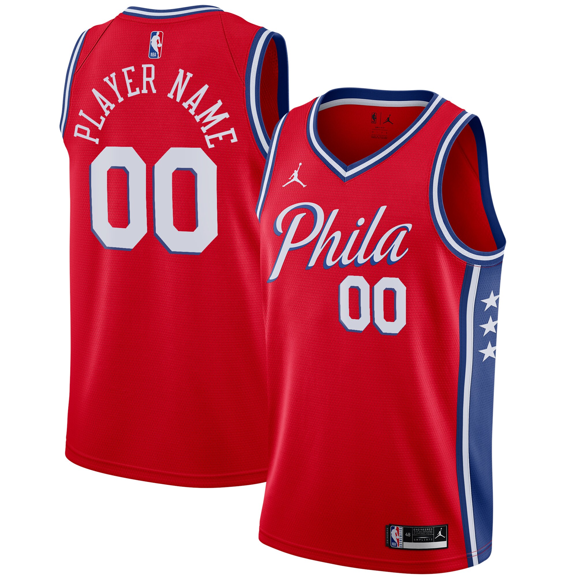 Philadelphia 76ers Jordans Brand Swingman Custom Jersey - Statement Edition - Red - vstockx