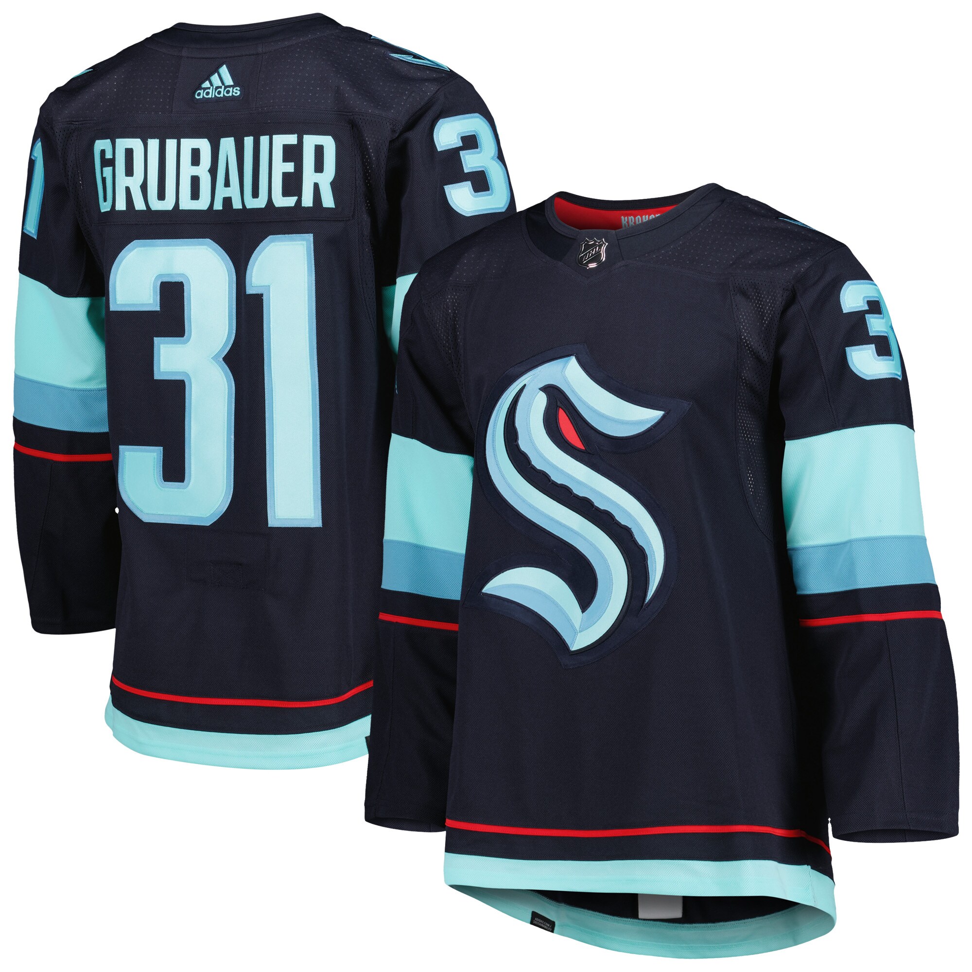 Philipp Grubauer Seattle Kraken adidas Home Primegreen Authentic Pro Player Jersey - Navy - vstockx