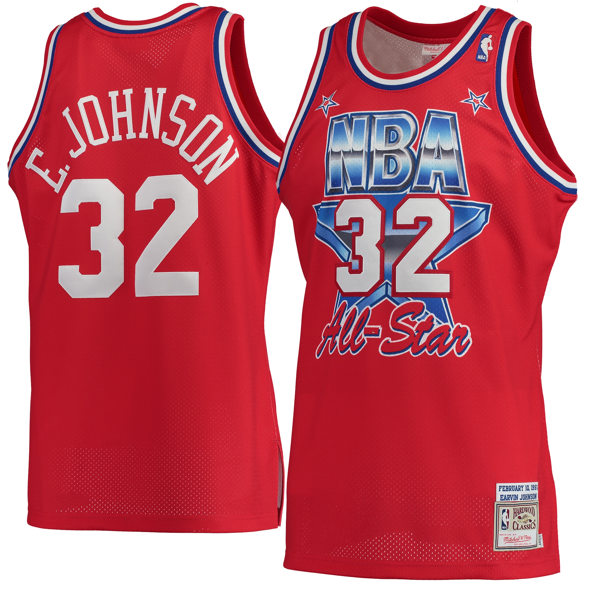 Magic Johnson Los Angeles Lakers Mitchell & Ness Hardwood Classics 1991 All-Star Authentic Jersey - Red - vstockx