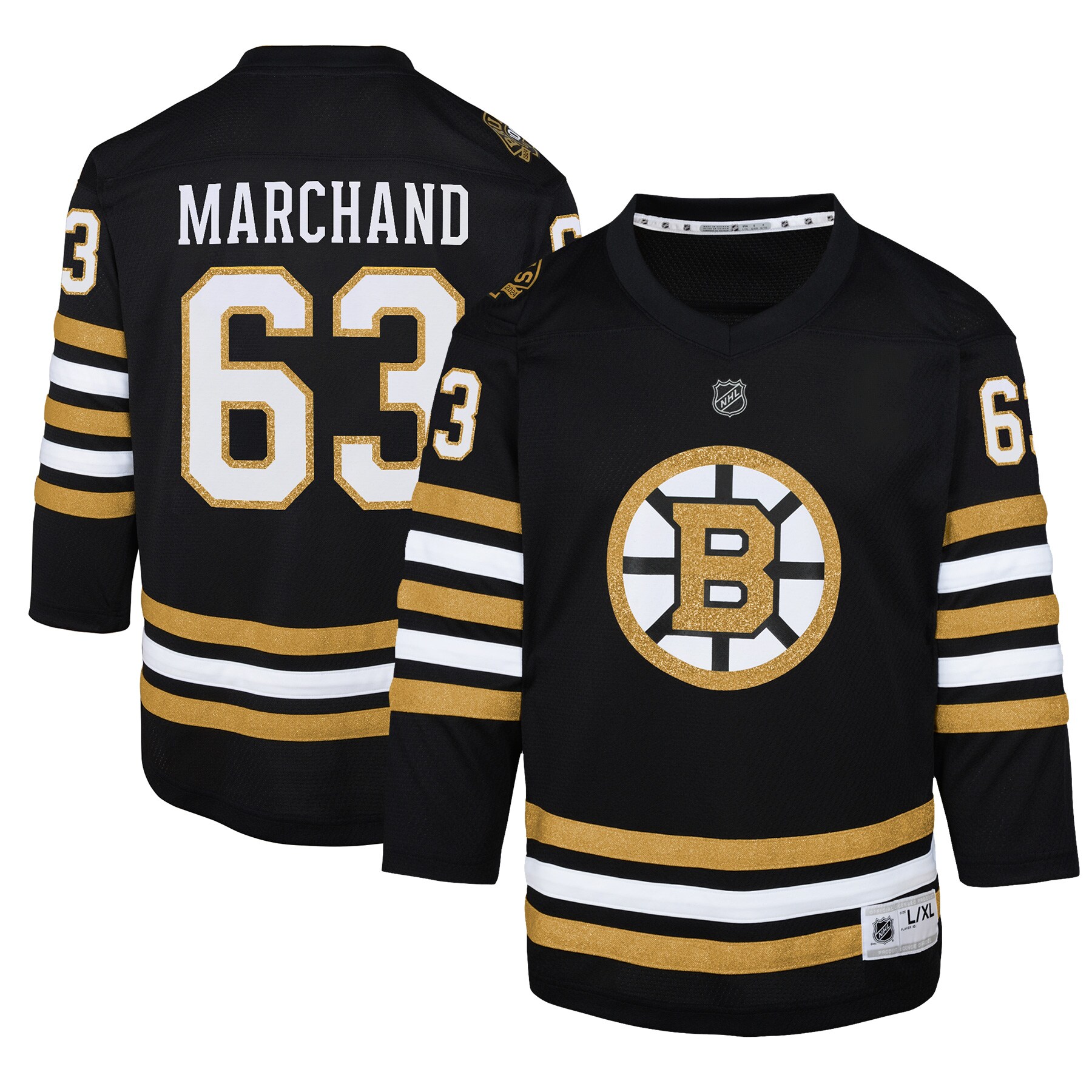 Brad Marchand Boston Bruins Youth 100th Anniversary Replica Player Jersey - Black - vstockx